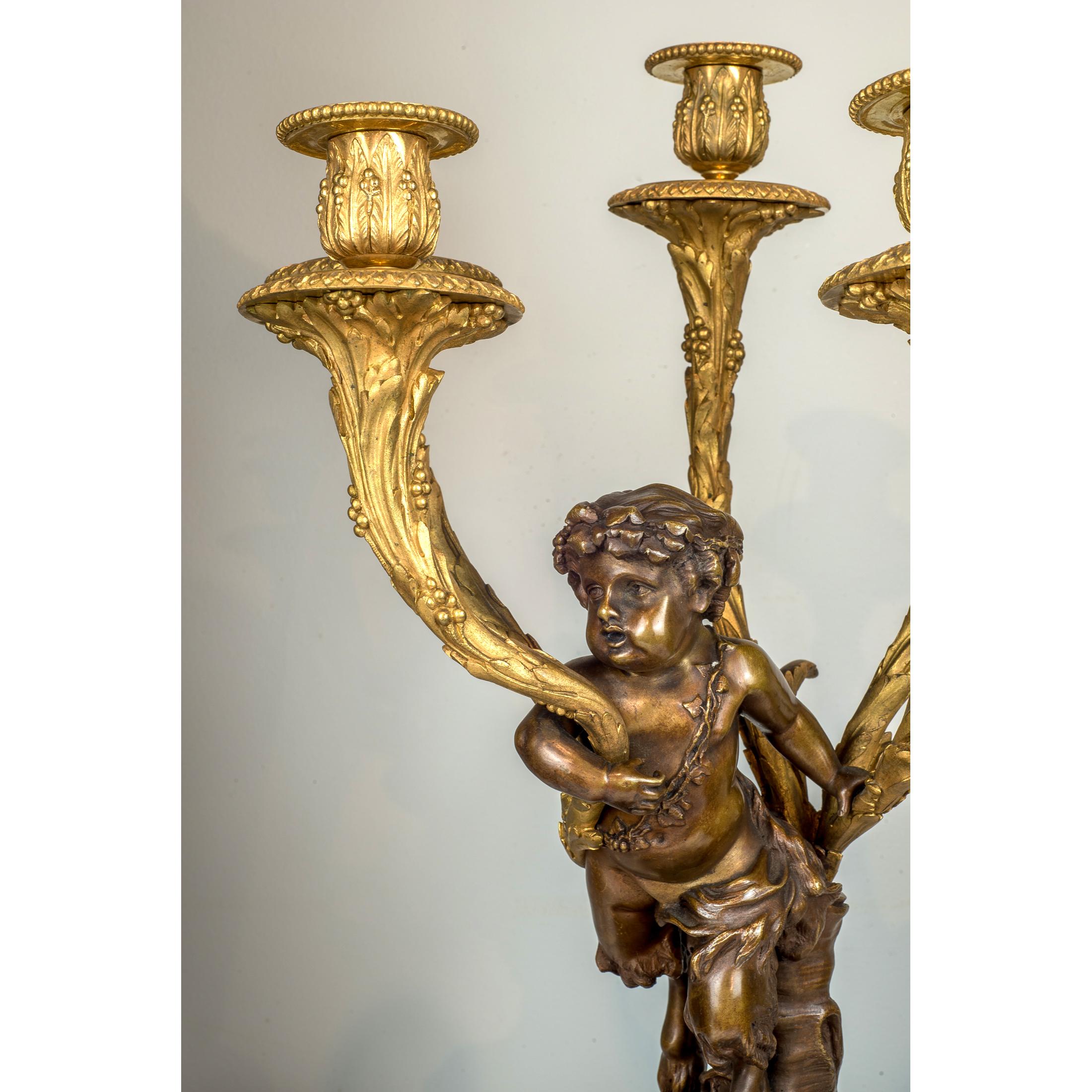 Gilt Patinated Bronze Sculpture of Cupid and Psyche Clockset by Bouguereau For Sale