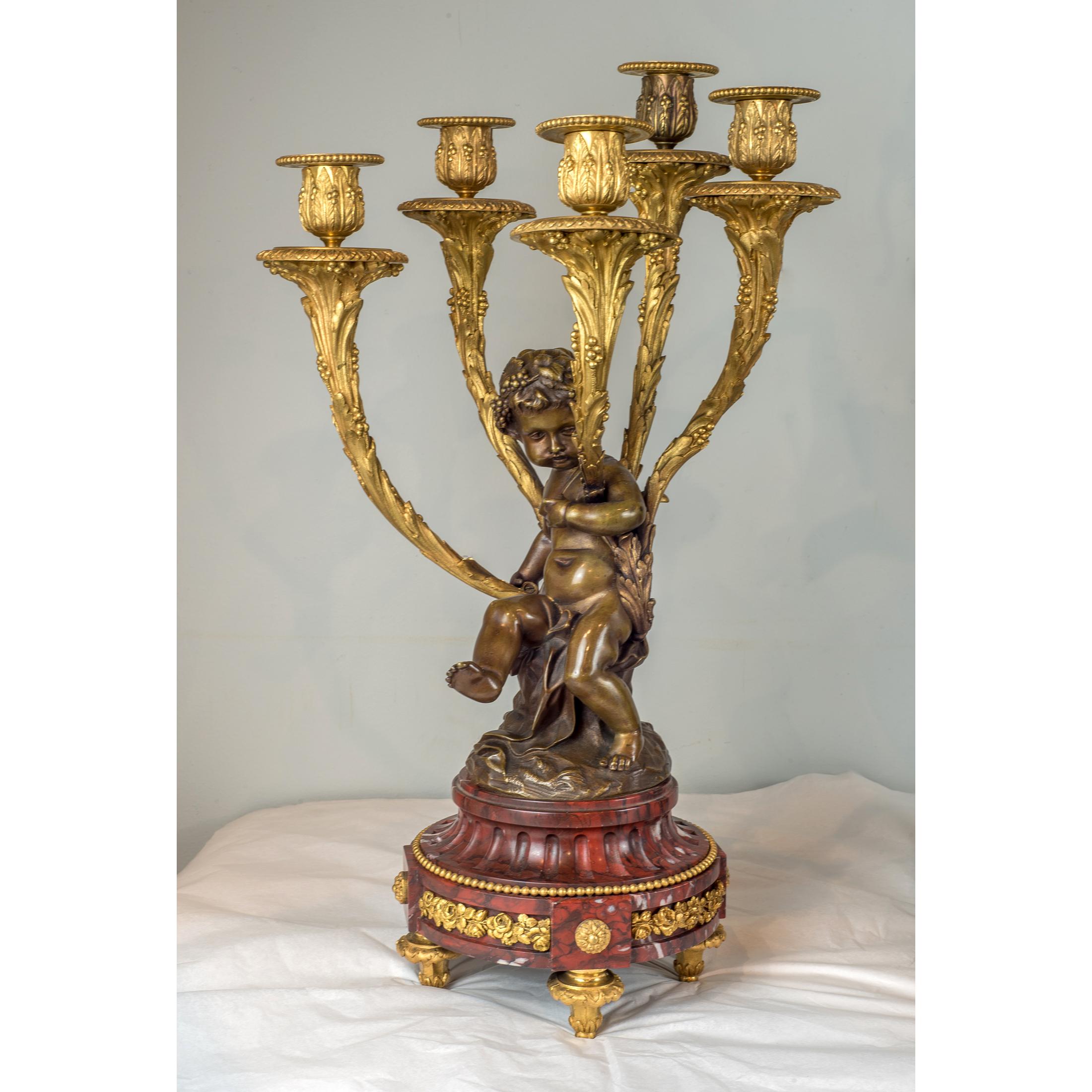 19th Century Patinated Bronze Sculpture of Cupid and Psyche Clockset by Bouguereau For Sale