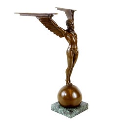 Patinated Bronze Sculpture of Icarus, Marble Base, Art Deco Style, 21st century.