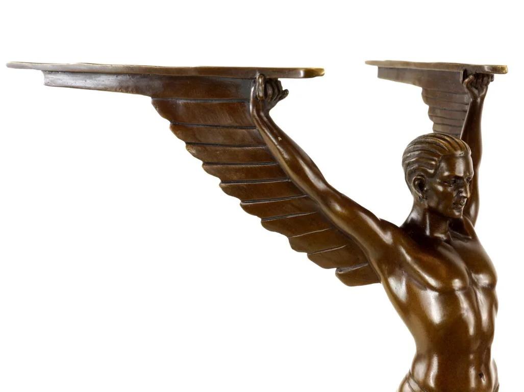 Escultura de Bronce Patinado de Ícaro, Base de Mármol, Estilo Art Decó, Siglo XXI. en venta 3
