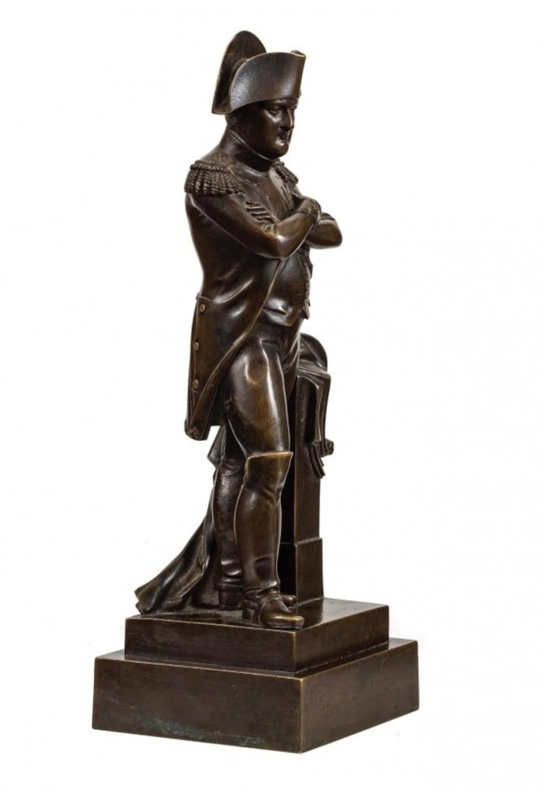 Patinated bronze sculpture of Napoleon
19th century. Unsigned.
Bronze, brown patina
Measures: Height 10 1/4 inches (26.03 cm.)
Square base 3 1/2 by 3 1/2 in. (8.89 x 8.89 cm.)
Provenance: Doyle New York, Belle Epoque, Sale 0306041 - Lot 511.
  