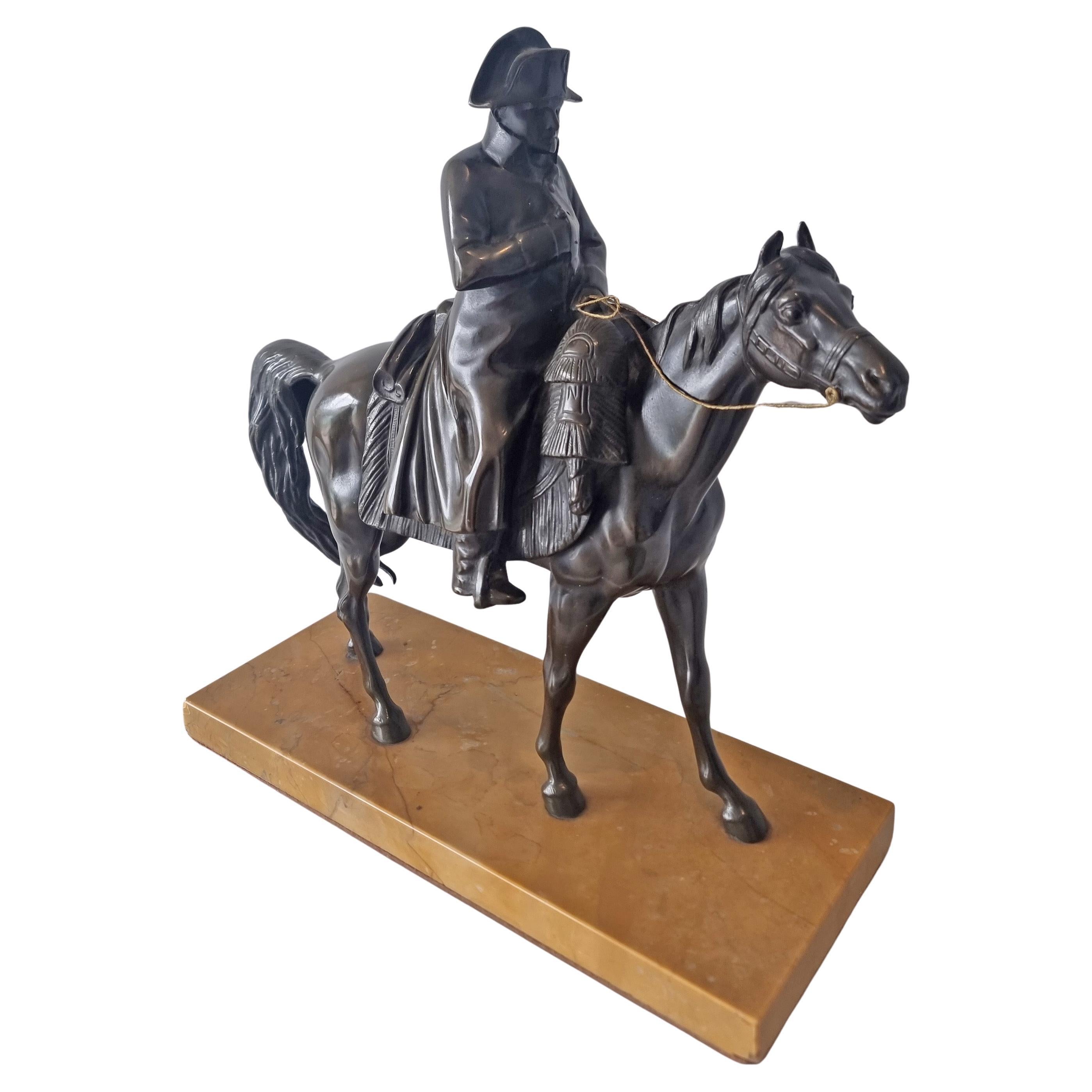 Patinated Bronze Sculpture of Napoleon on his horse Marengo, on Sienna Marble