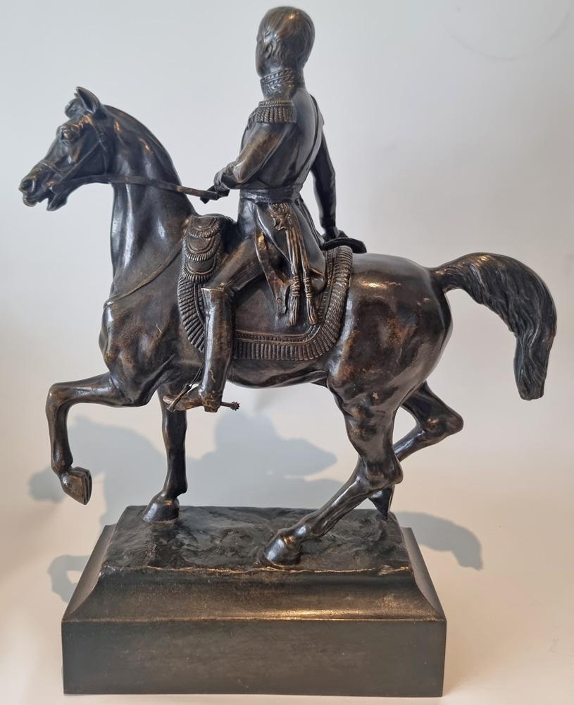 A fine patinated bronze sculpture of Napoleon on horseback. Superb detail and definition on this sculpture and pleasing rubbing to the patination.