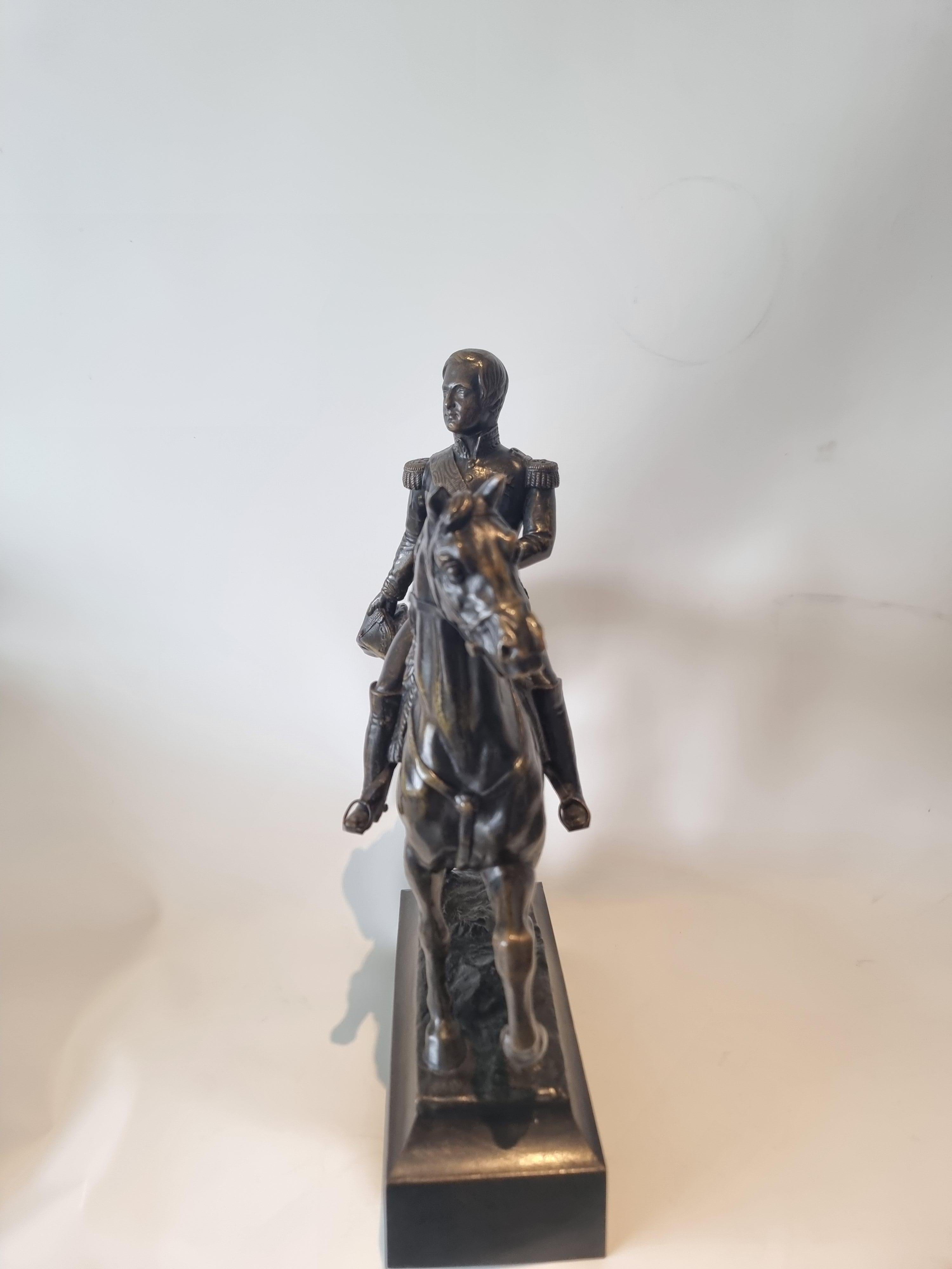 Mid-19th Century Patinated Bronze Sculpture of Napoleon on horseback For Sale