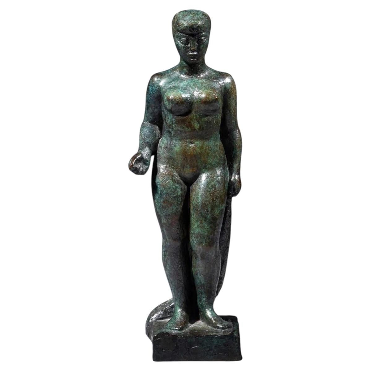 Patinated Bronze Sculpture of Standing Woman by Lucien Gibert