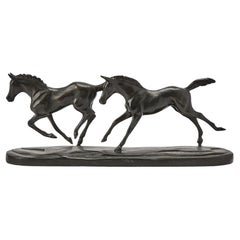 Patinated Bronze Sculpture of Two Running Horses