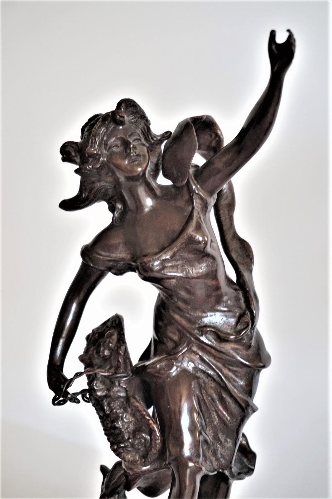 Belle Époque Patinated Bronze Sculpture on Marble Base, Signed Geo Maxim For Sale