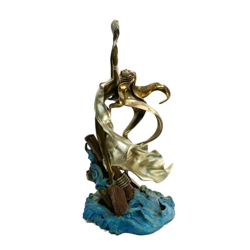20th Century Patinated Bronze Sculpture- Woman with Shell by Angelo Basso