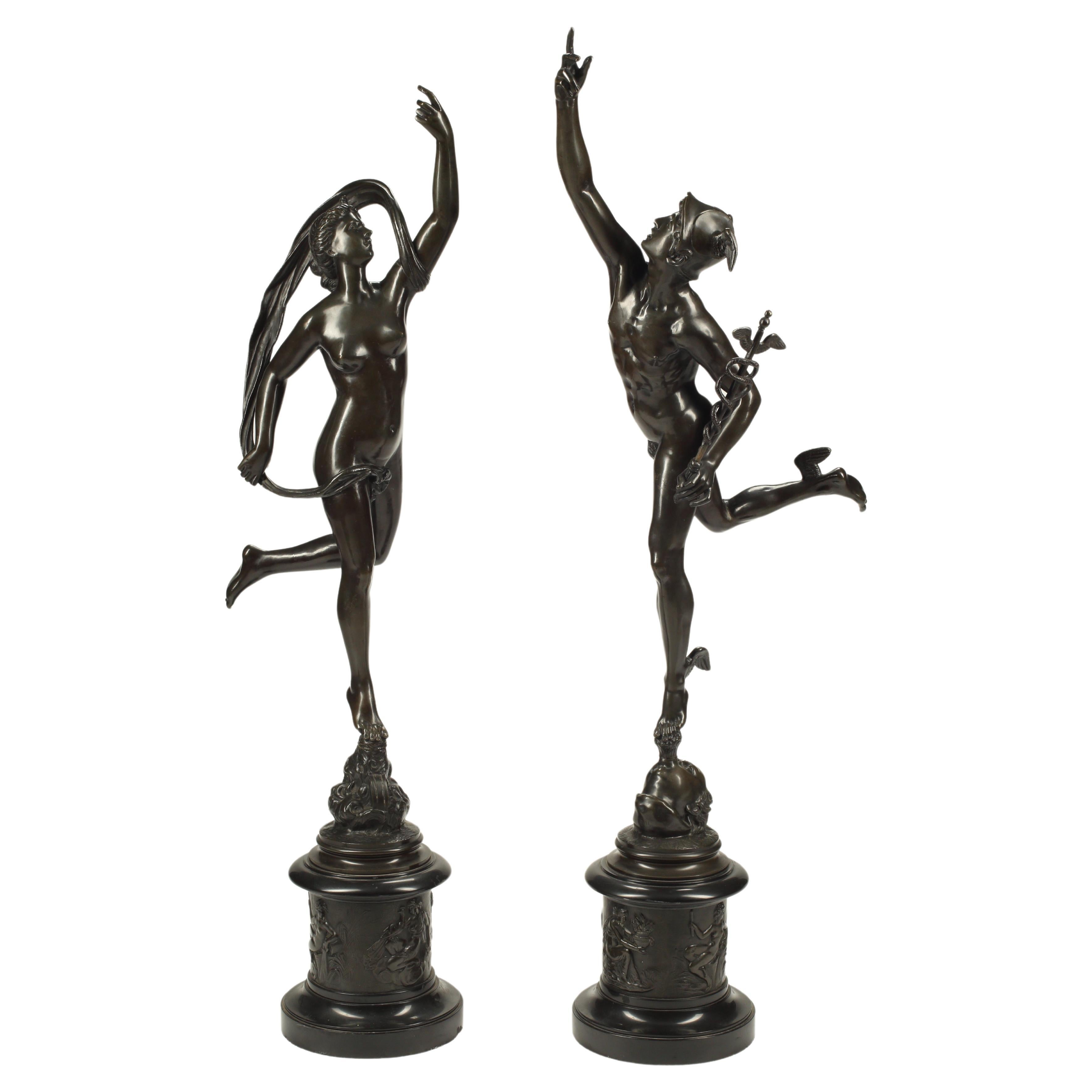 Sculture in bronzo patinato di Mercurio e Fortuna, XIX secolo, Francia