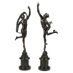 Patinated Bronze Sculptures of Mercury and Fortuna, 19th Century French