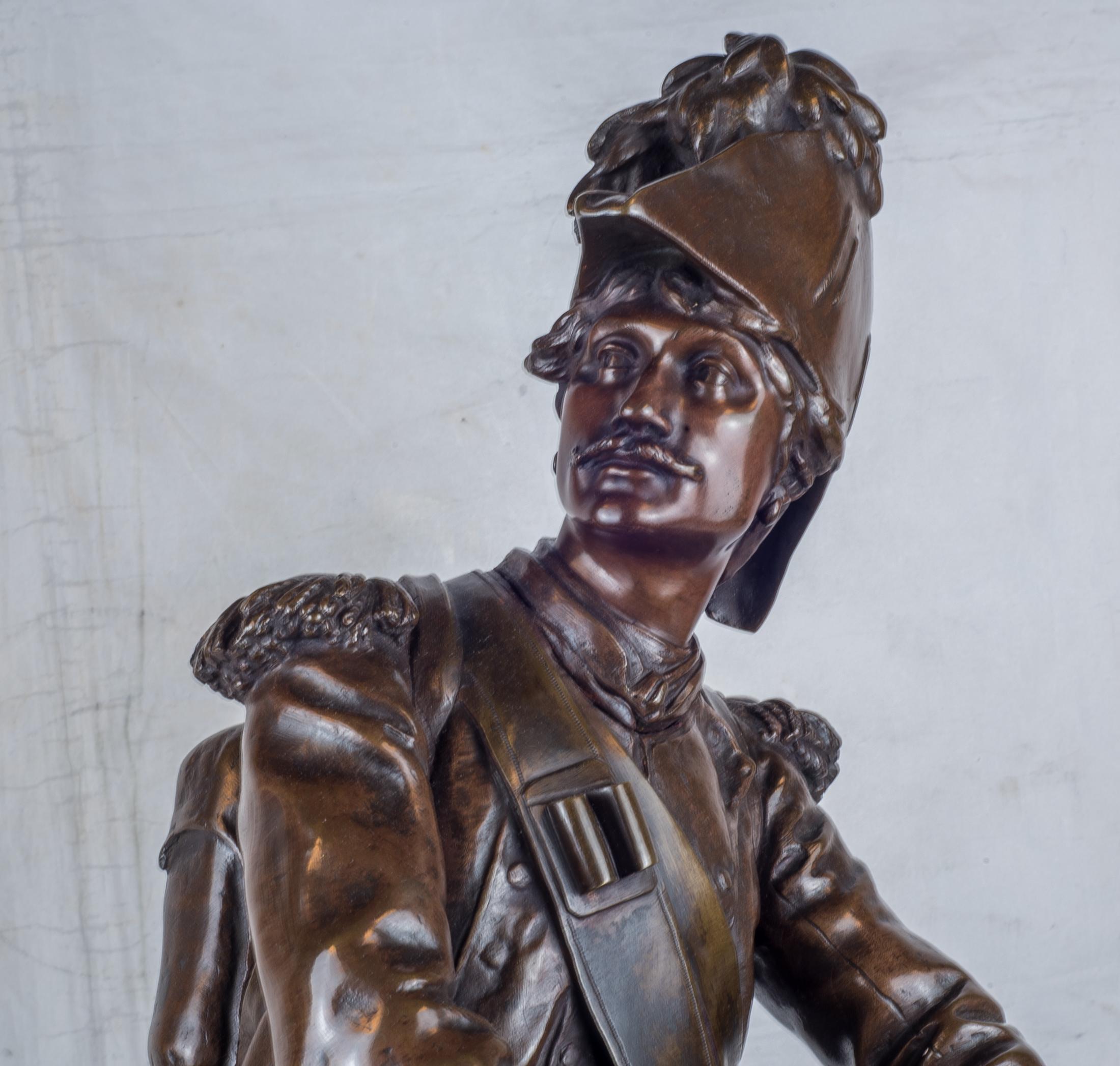 Patinierte Bronzeskulpturen von Soldaten von Etienne Dumaige im Zustand „Gut“ im Angebot in New York, NY