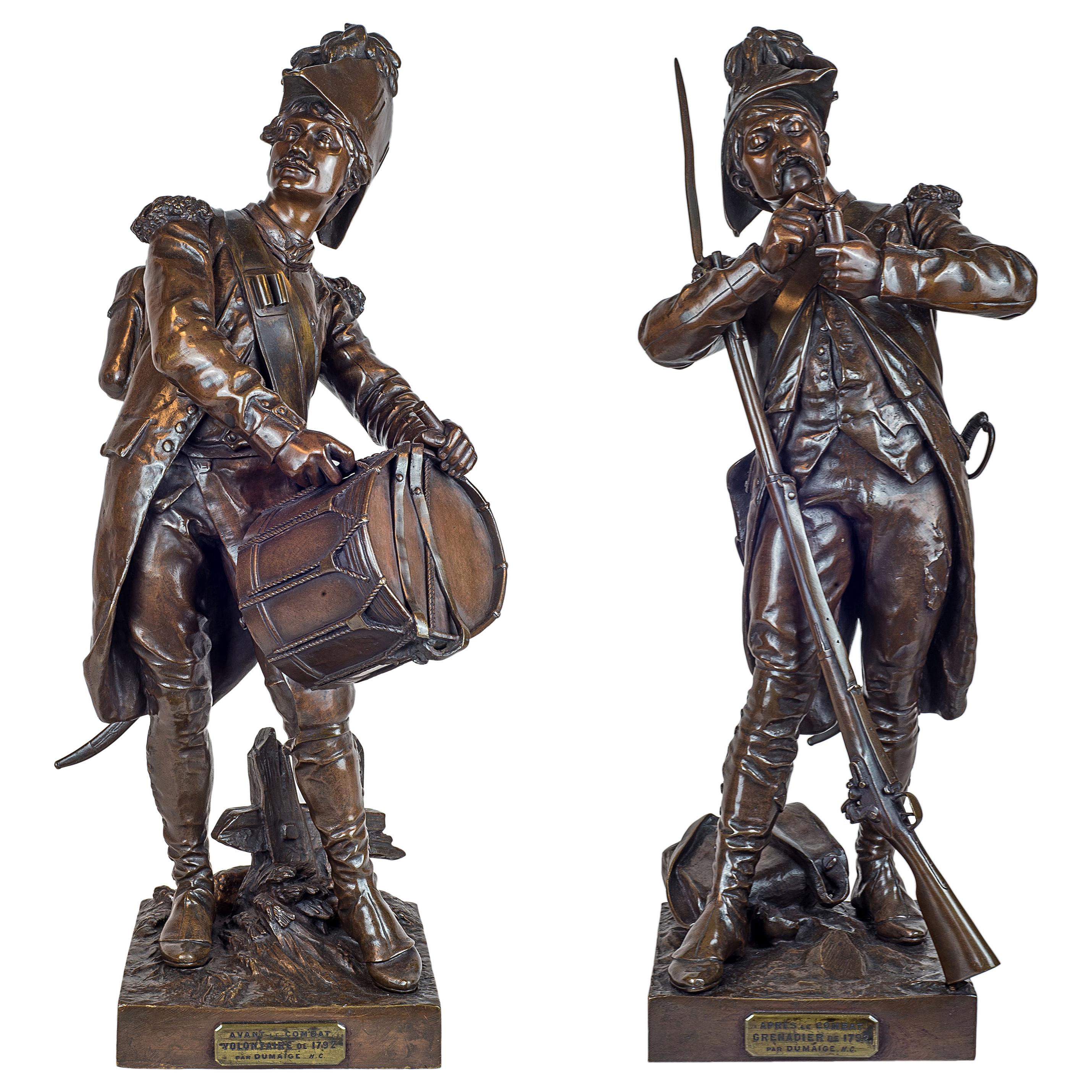 Patinated Bronze Sculptures of Soldiers by Etienne Dumaige For Sale