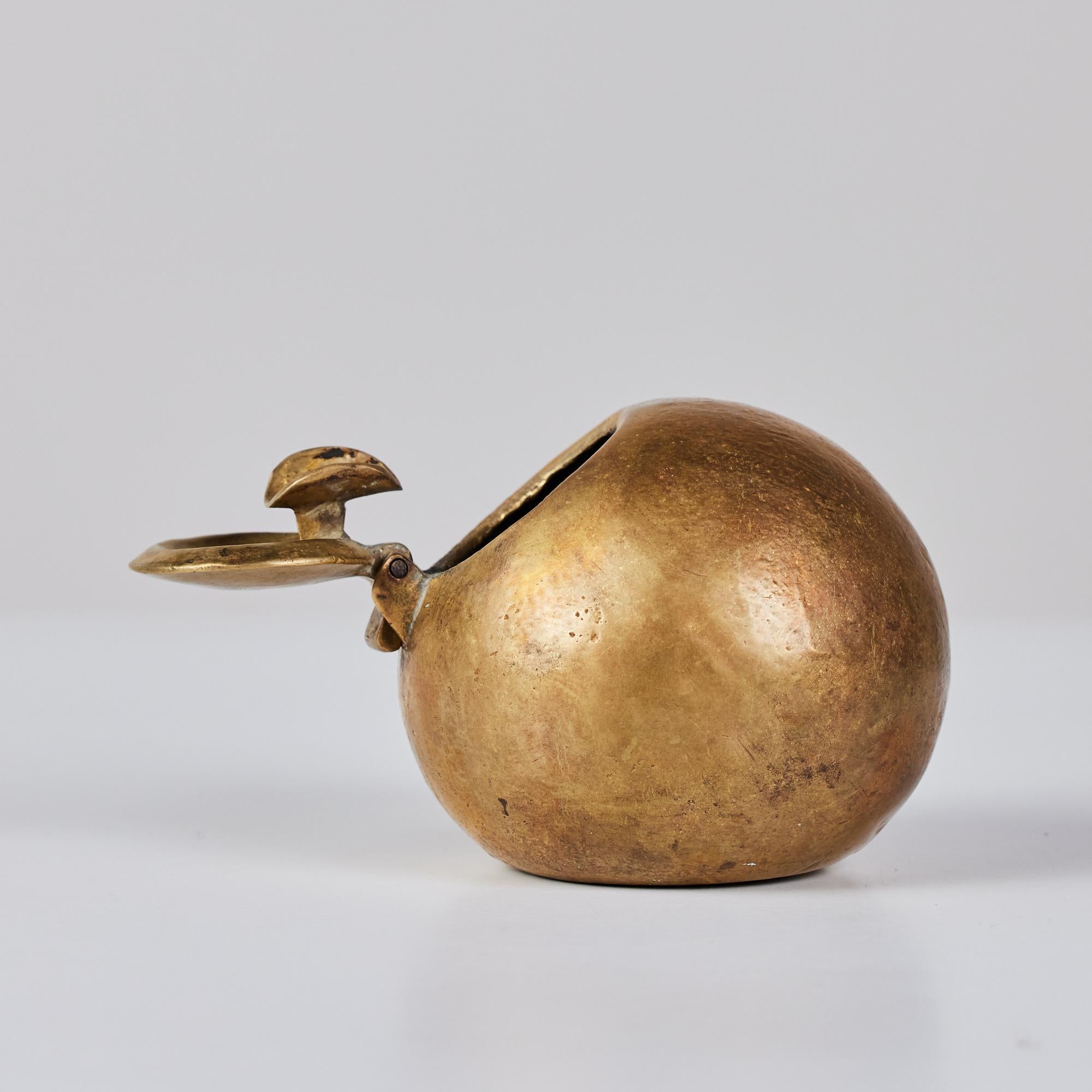 Patinated Bronze Spherical Ashtray with Flip-Top Lid 3