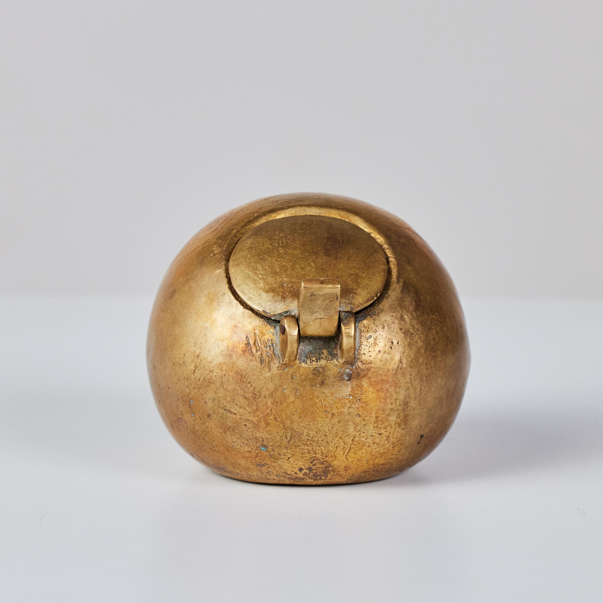 Mid-Century Modern Patinated Bronze Spherical Ashtray with Flip-Top Lid