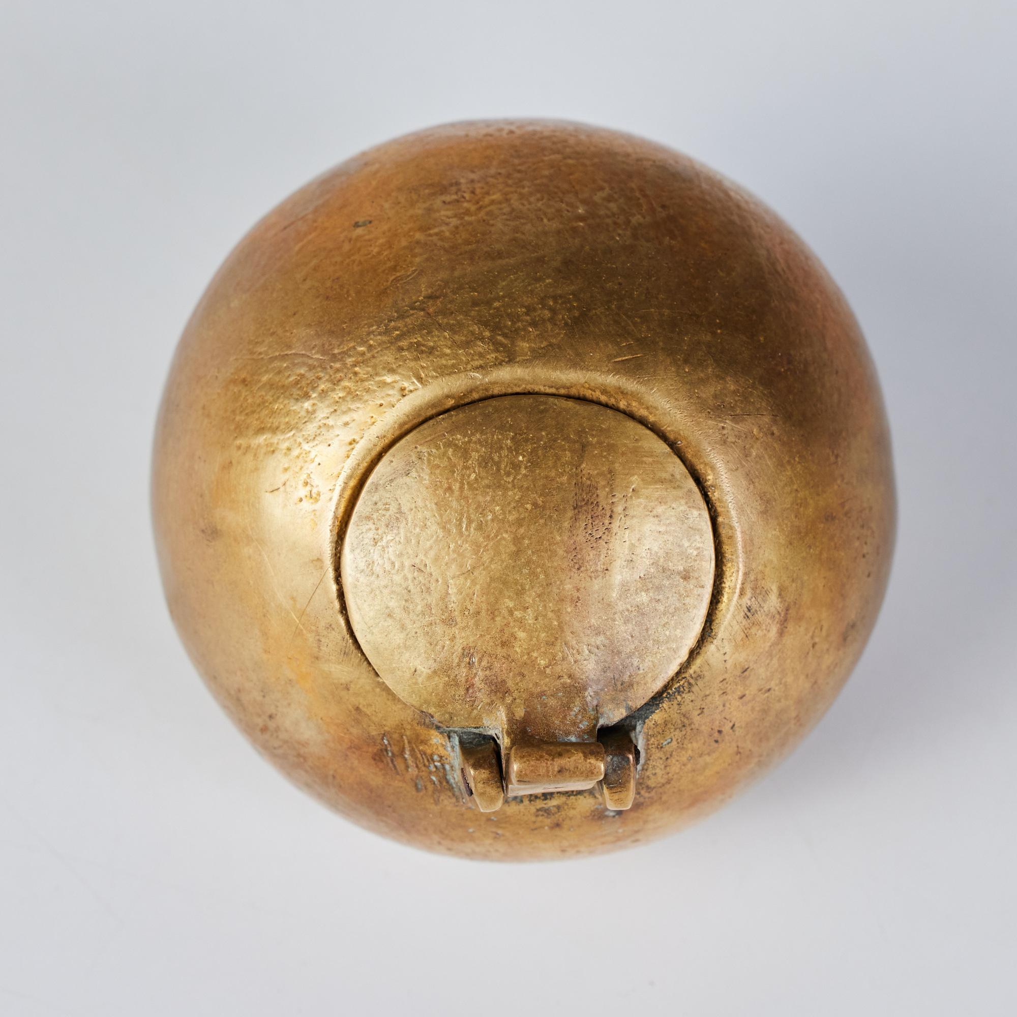 Italian Patinated Bronze Spherical Ashtray with Flip-Top Lid