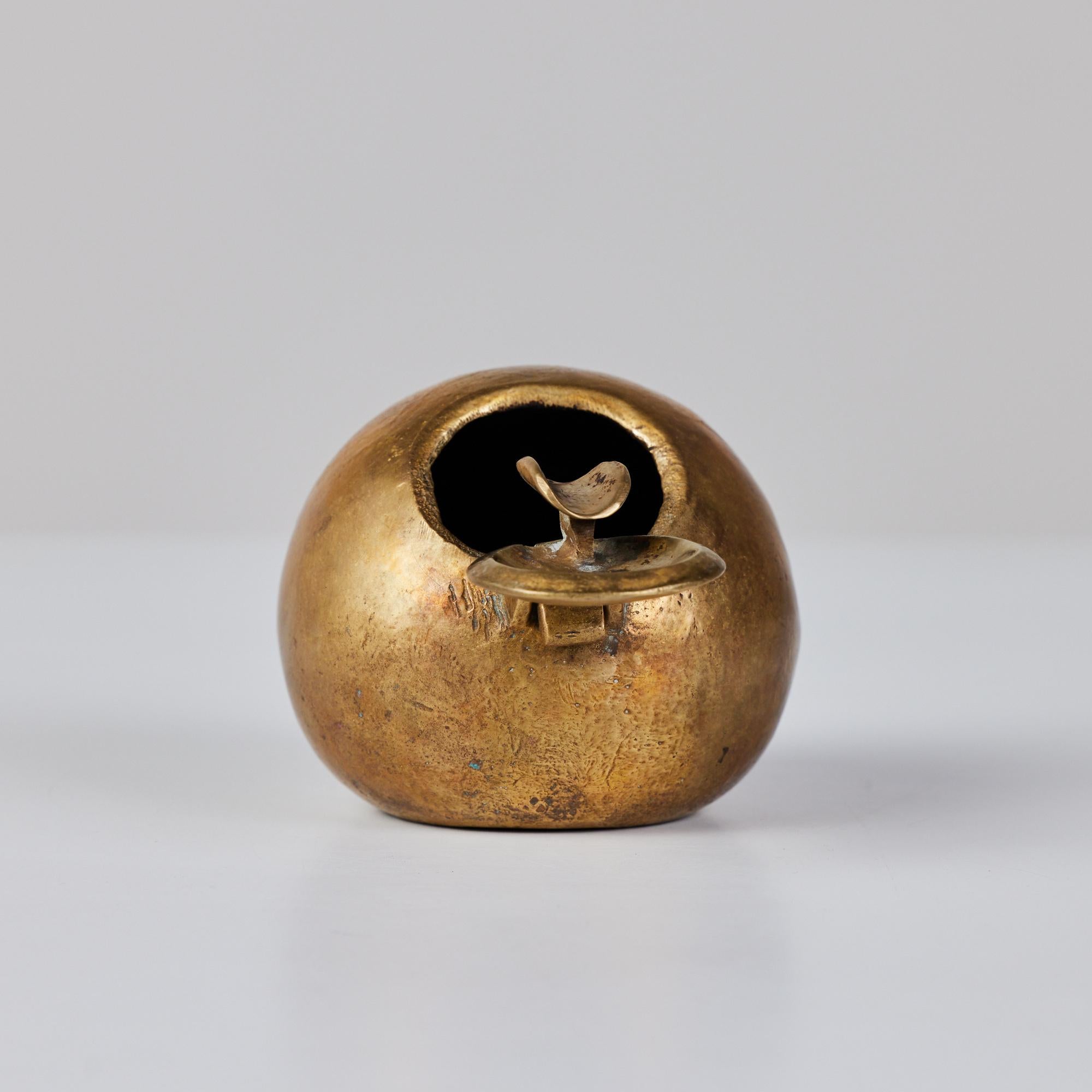 Patinated Bronze Spherical Ashtray with Flip-Top Lid 2