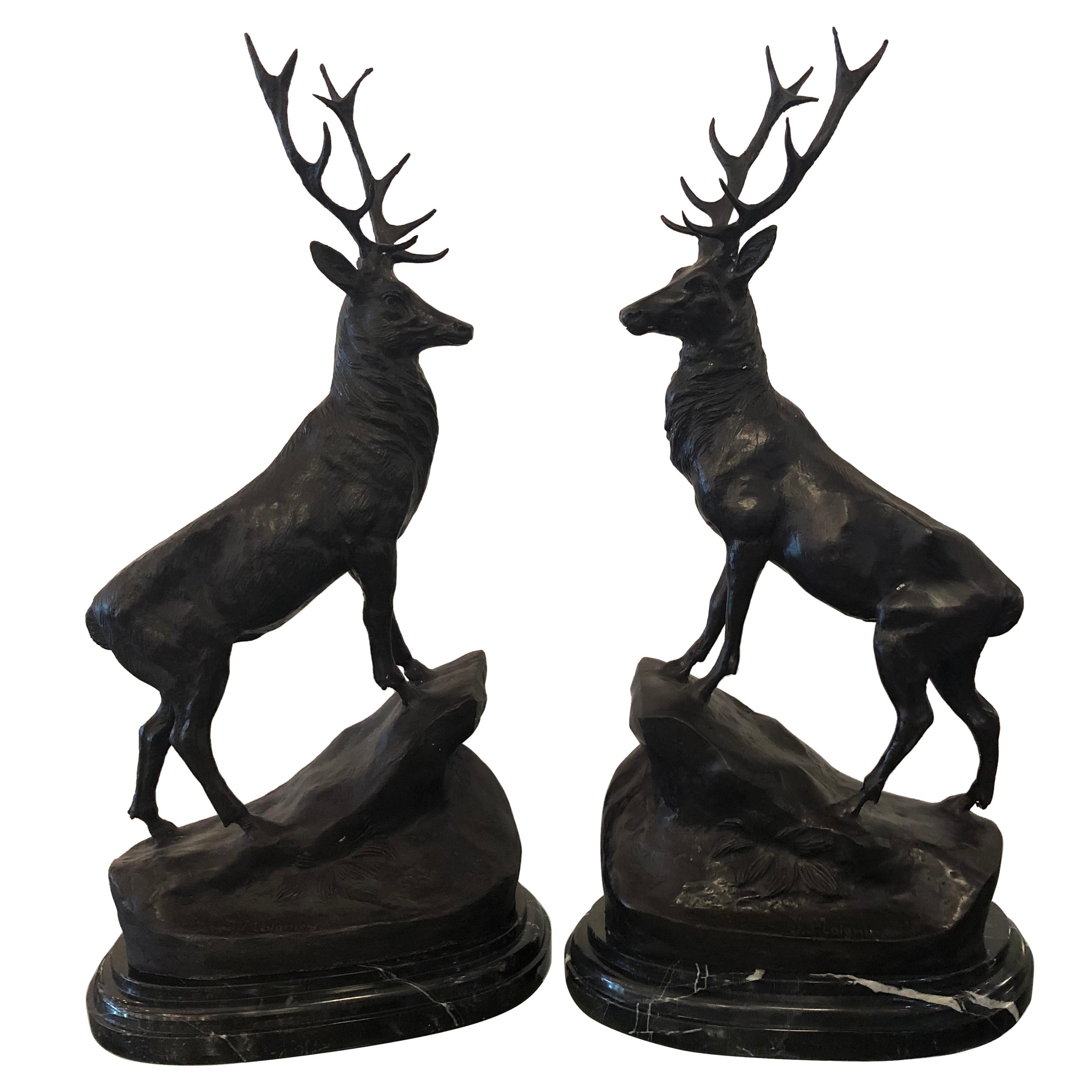 Patinated Bronze Stags after Jules Moigniez