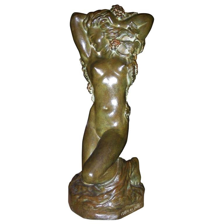 Statue d'Ivresse en bronze patiné de Maxime Real del Sarte