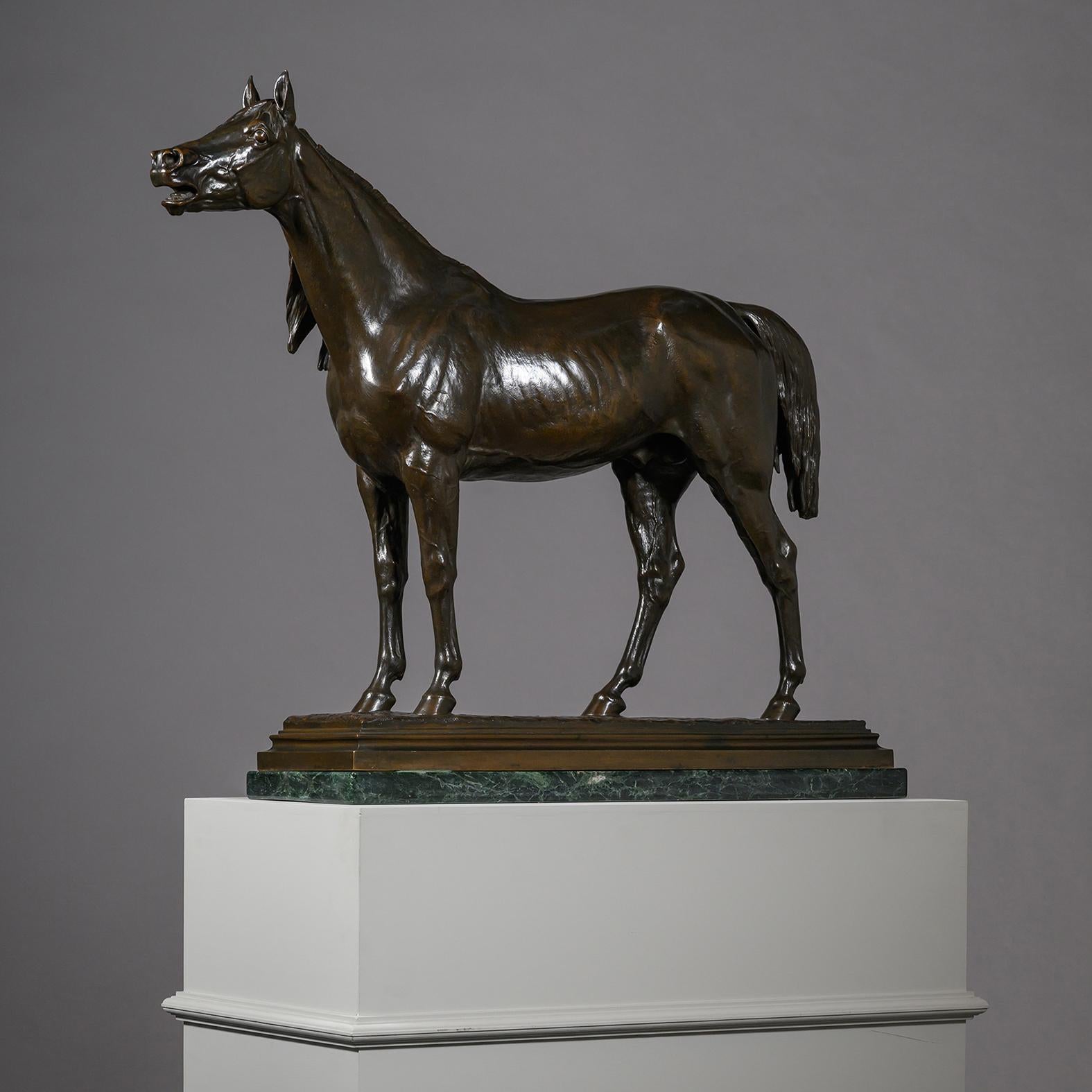 French Patinated Bronze Statue Of ‘A Horse Calling’, By Isidore-Jules Bonheur For Sale