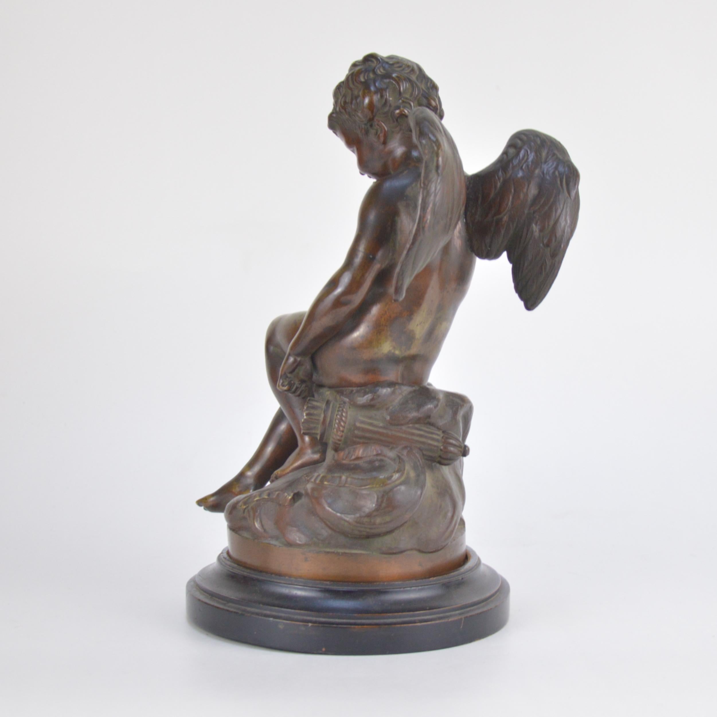 Patinated Bronze Statue Representing Amour, French School, 19th Century In Good Condition In Brussels, BE