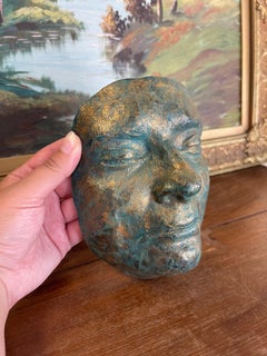 Patinated Bronze-Style Looking Ceramic Face Sculpture by Melinda, Signed 2008.