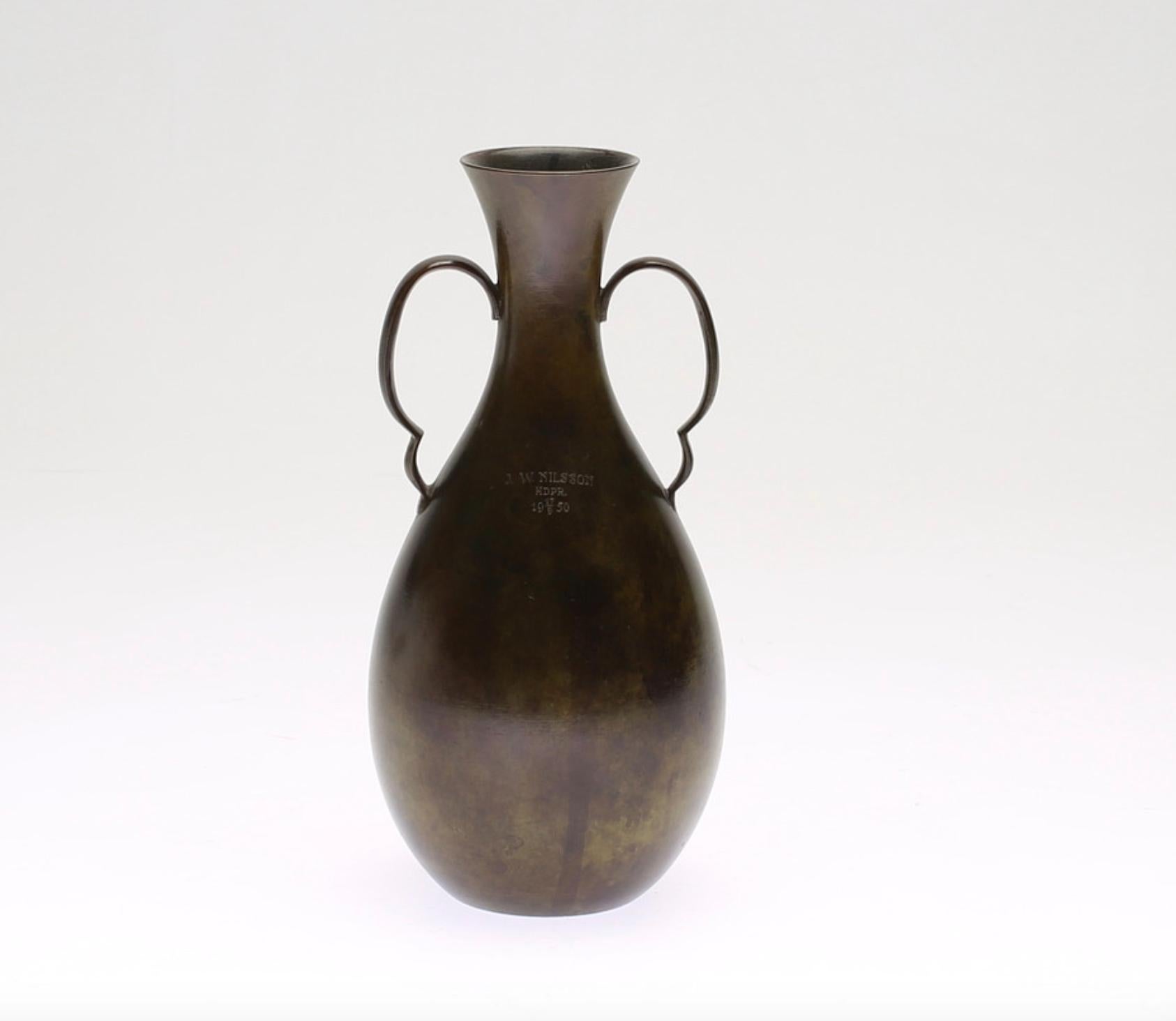Scandinavian Modern Patinated Bronze Swedish Vase For Sale