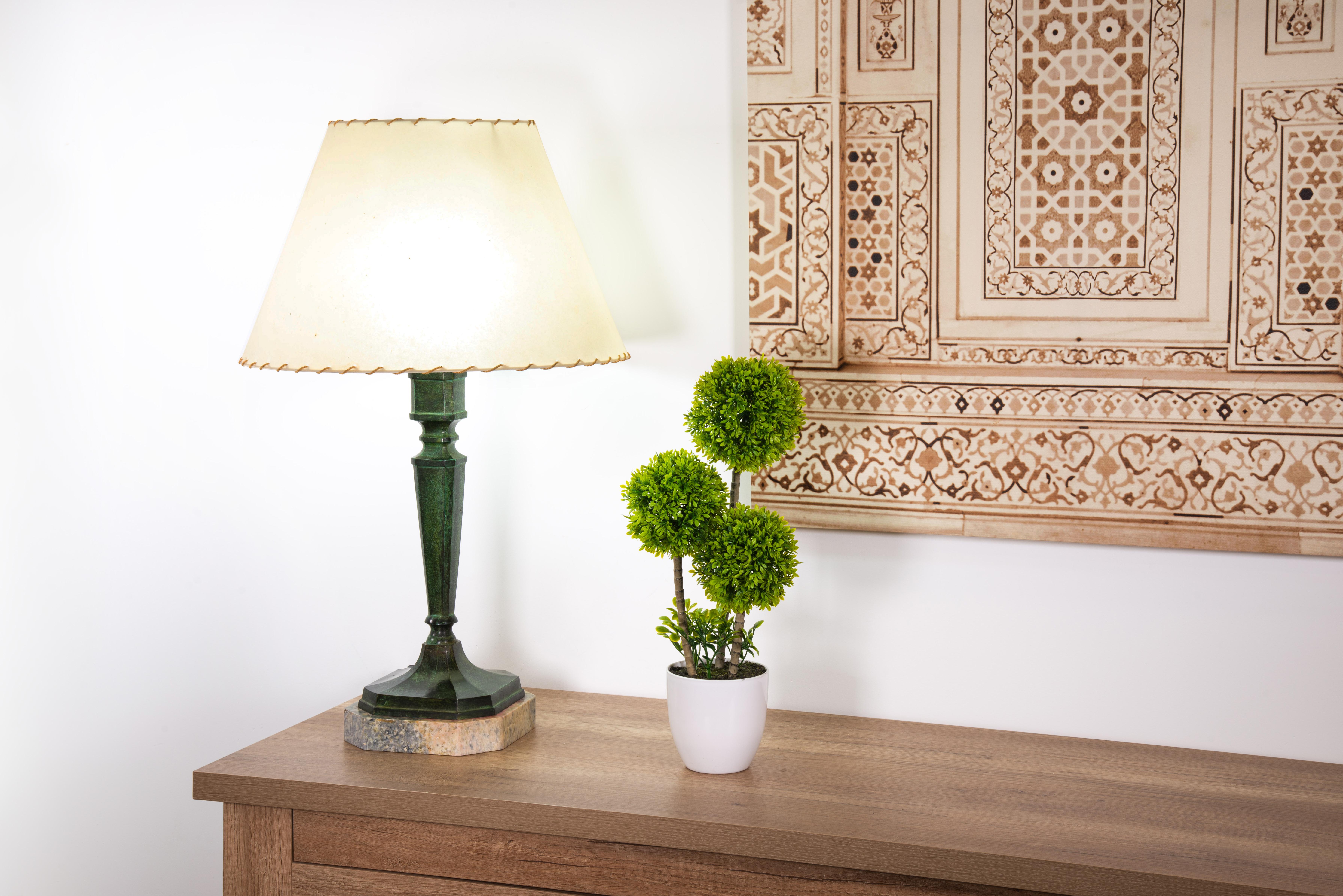 Contemporary Patinated bronze table lamp in the shape of a stipe. For Sale