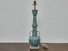 Patinated Bronze Table Lamp in the Style of James Mont on Lucite Base