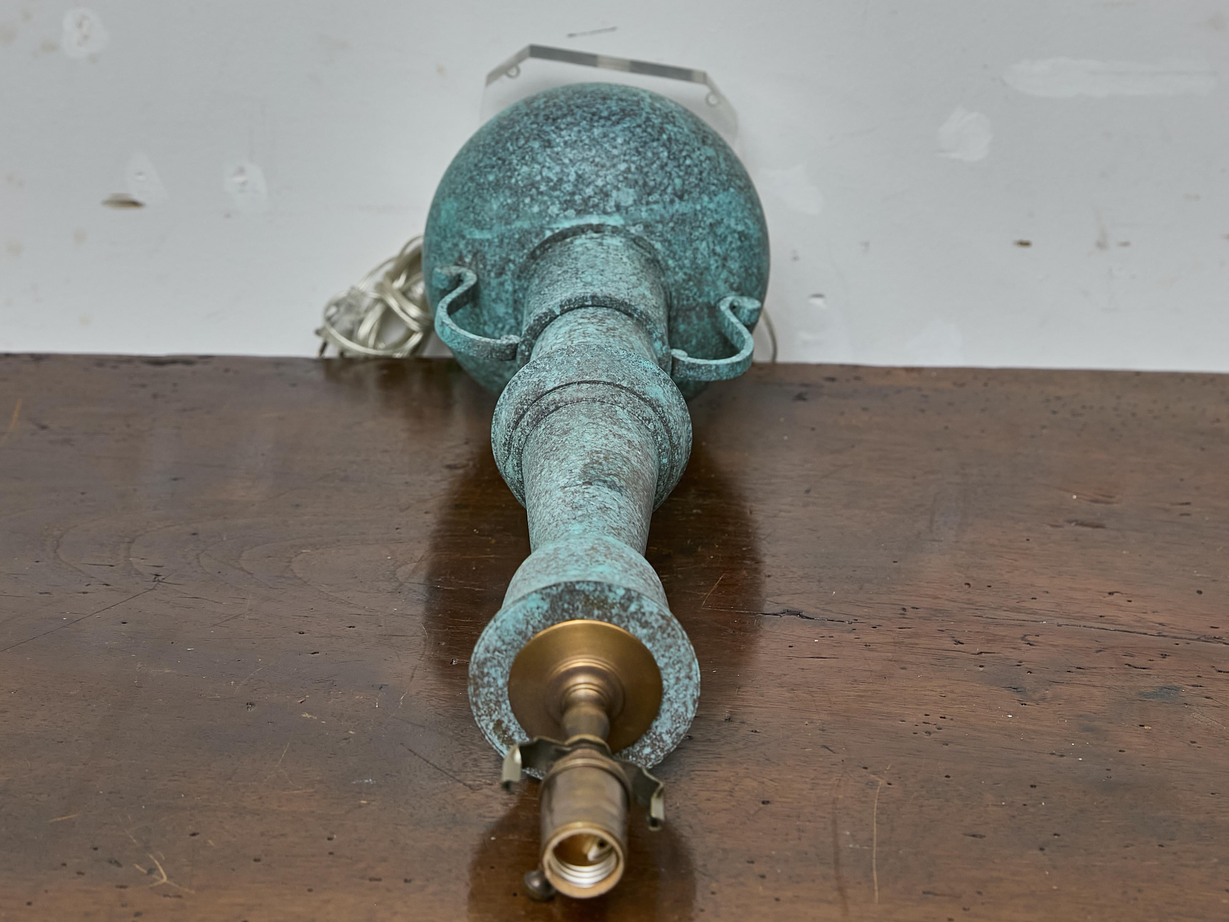 Patinated Bronze Table Lamp in the Style of James Mont on Lucite Base For Sale 1