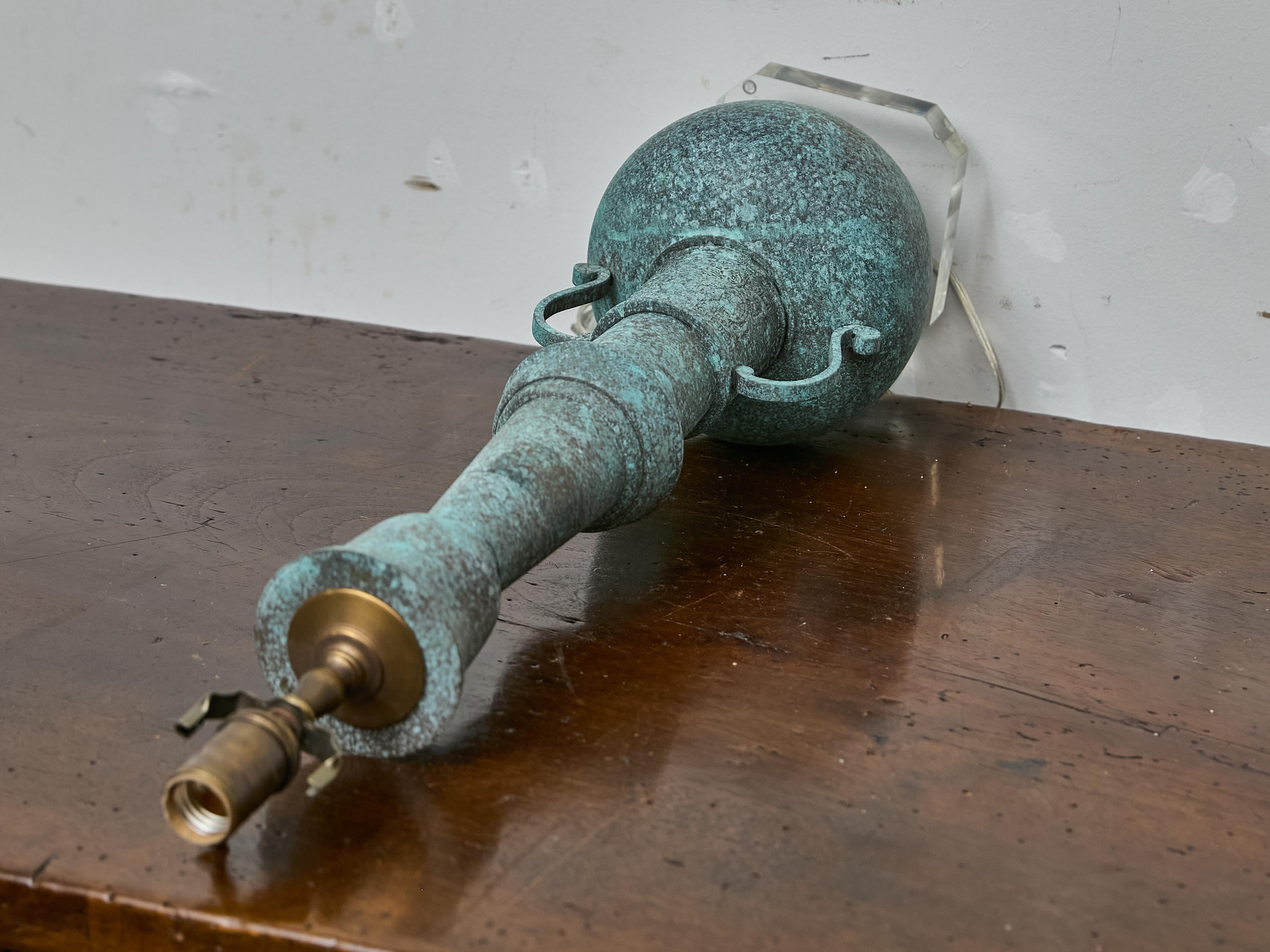 Patinated Bronze Table Lamp in the Style of James Mont on Lucite Base For Sale 2