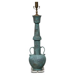 Patinated Bronze Table Lamp in the Style of James Mont on Lucite Base