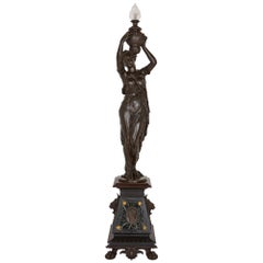 Patinated Bronze Torchère with Classical Female Figure