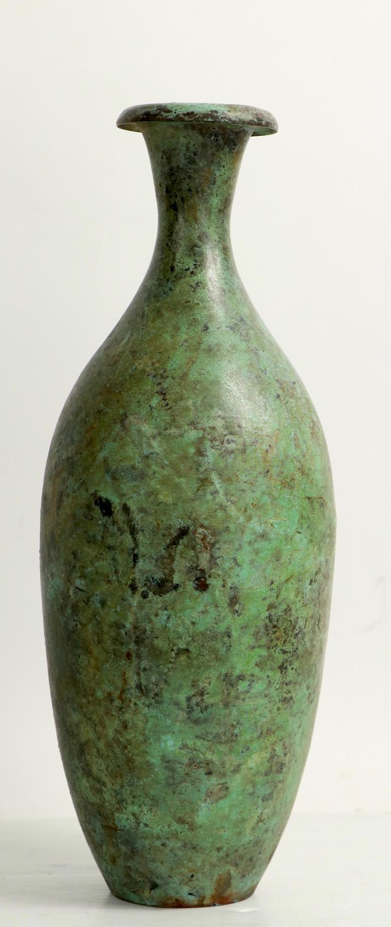 Wonderful solid bronze vase in patinated verdigris finish, possibly GAB Sweden made. The vase is free of damage, unsigned.