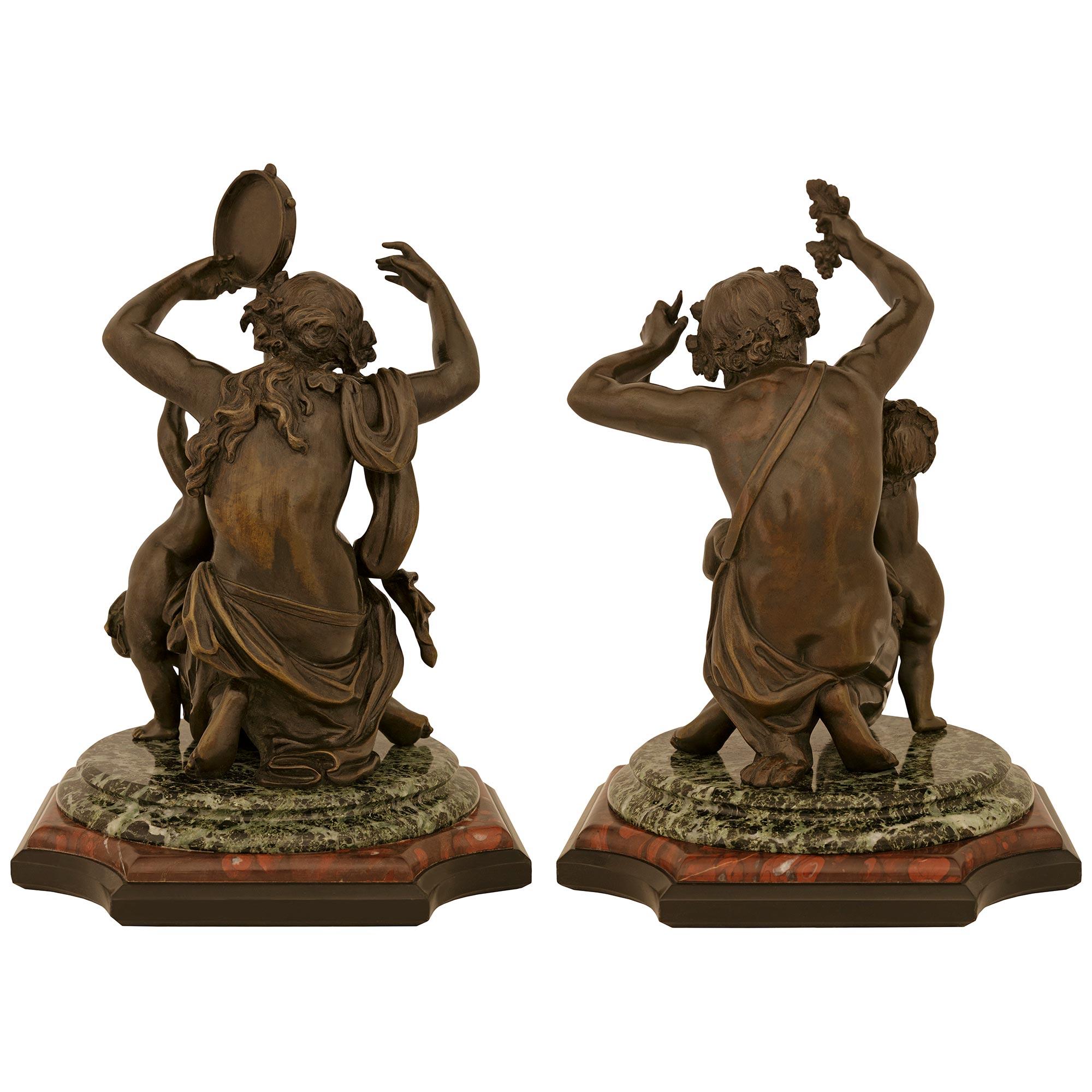 patinated Bronze, Verde Antico and Rouge Griotte marble statues For Sale 3