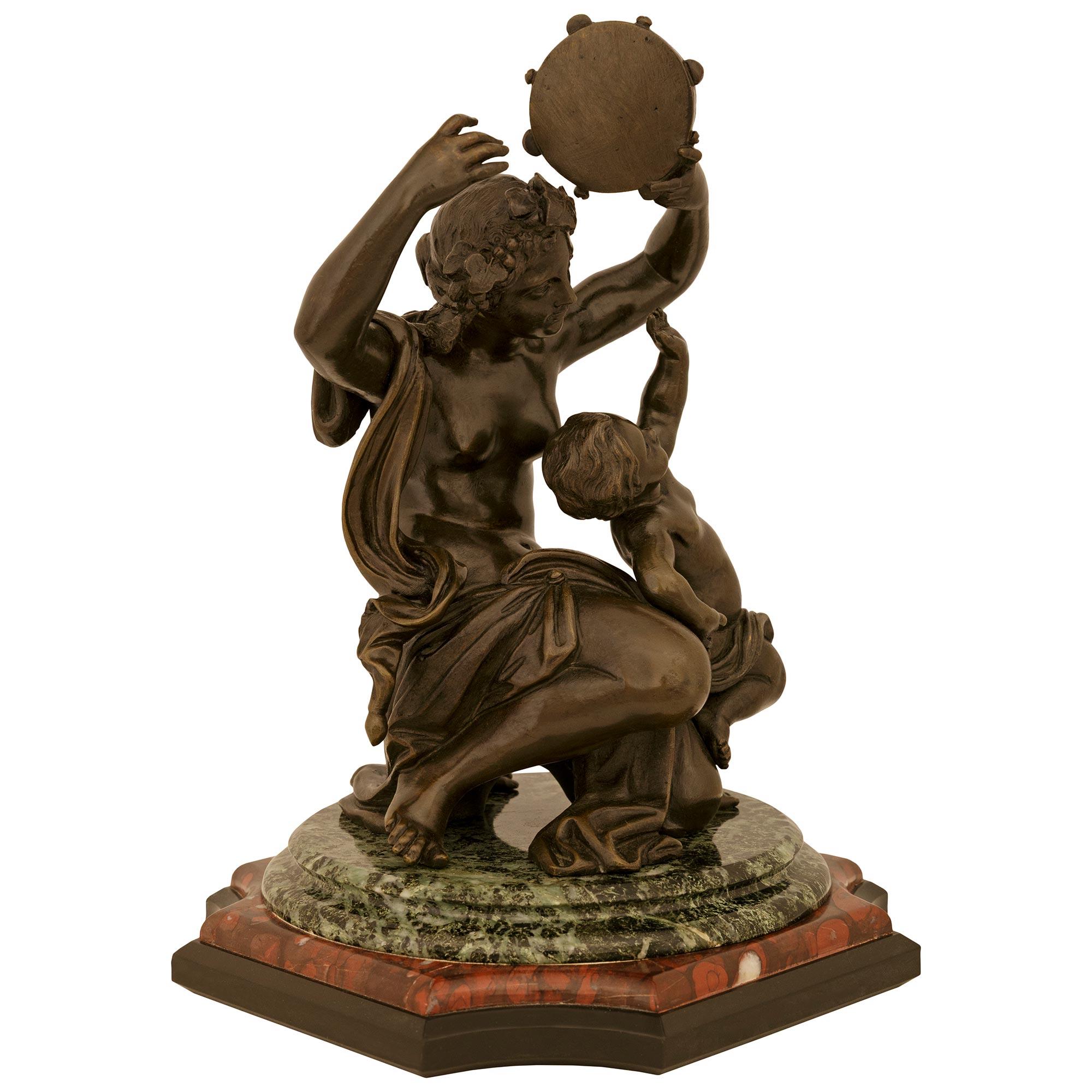 Louis XVI patinated Bronze, Verde Antico and Rouge Griotte marble statues For Sale