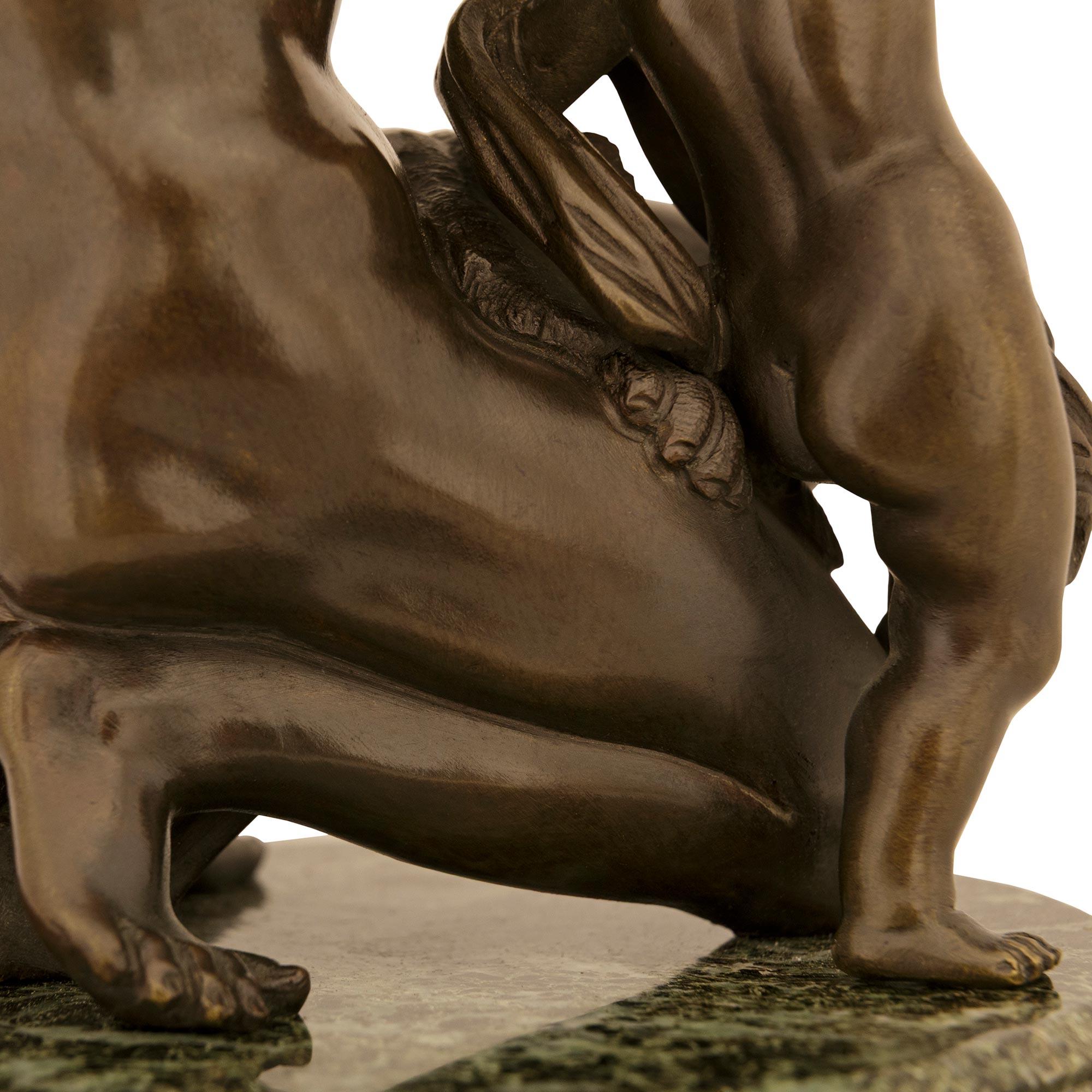 19th Century patinated Bronze, Verde Antico and Rouge Griotte marble statues For Sale
