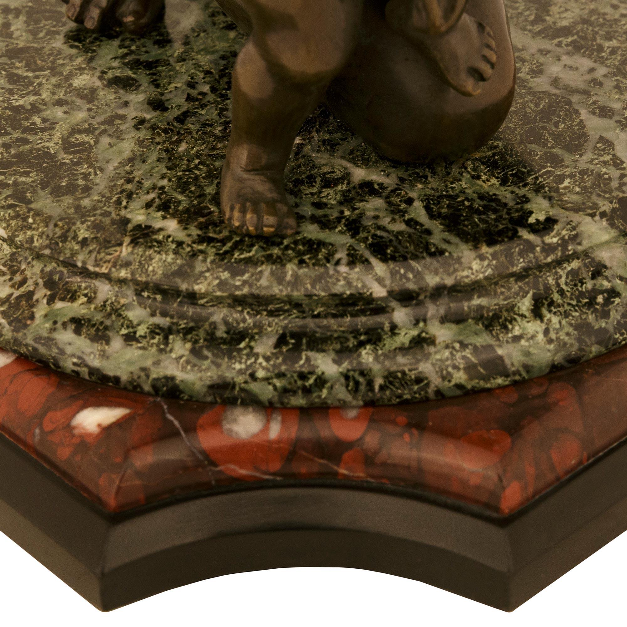 patinated Bronze, Verde Antico and Rouge Griotte marble statues For Sale 2