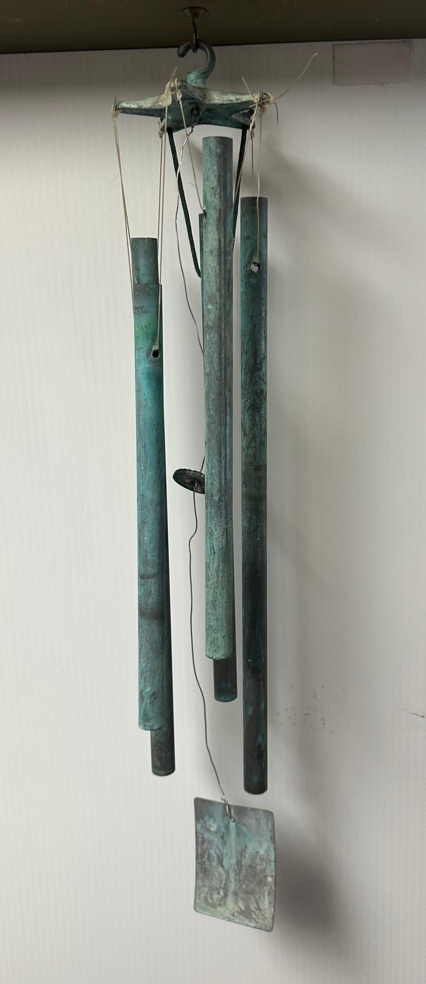 Mid-Century Modern Patinated Bronze Wind Chimes in the Style of Walter Lamb