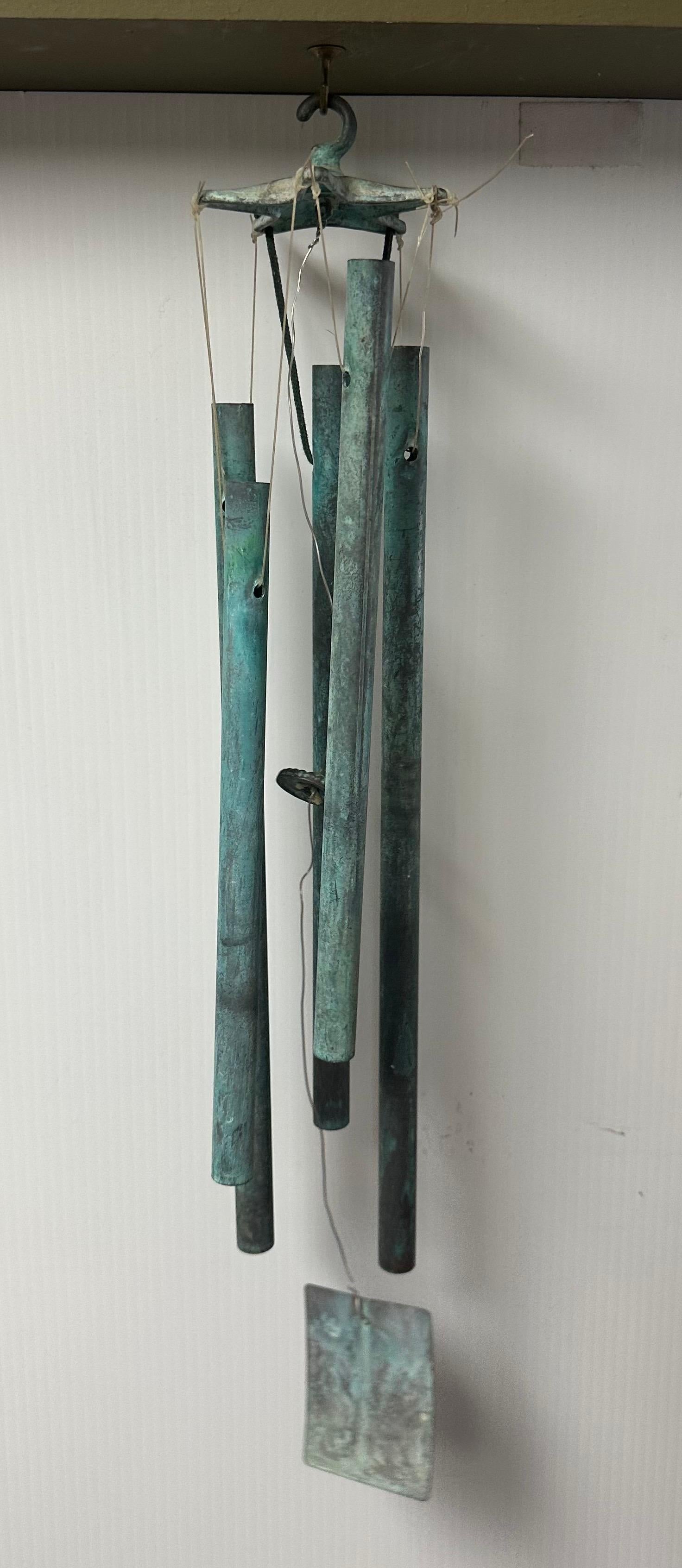 20th Century Patinated Bronze Wind Chimes in the Style of Walter Lamb