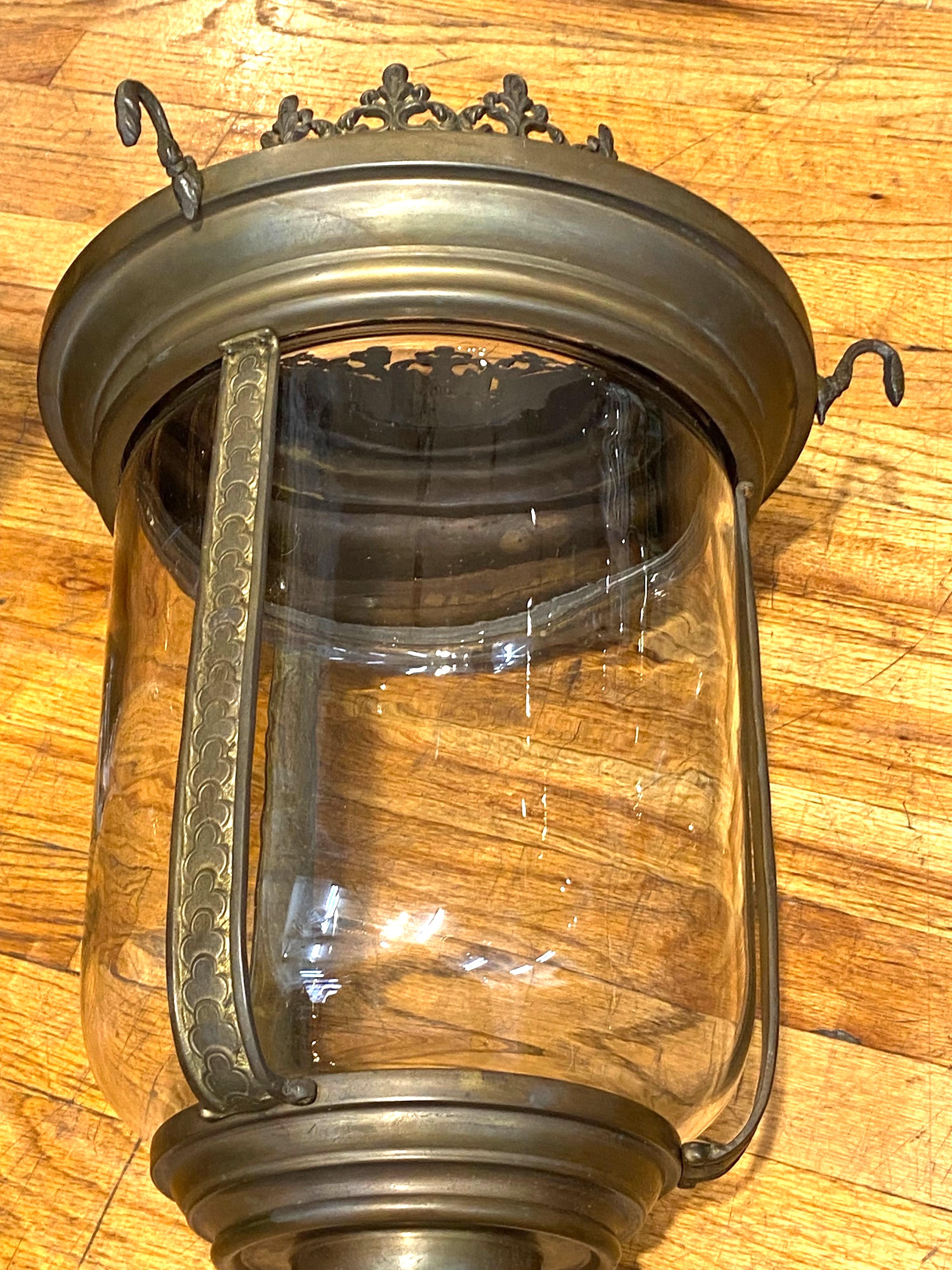Neoclassical Patinated Bronze with hand Blown Glass Lantern For Sale