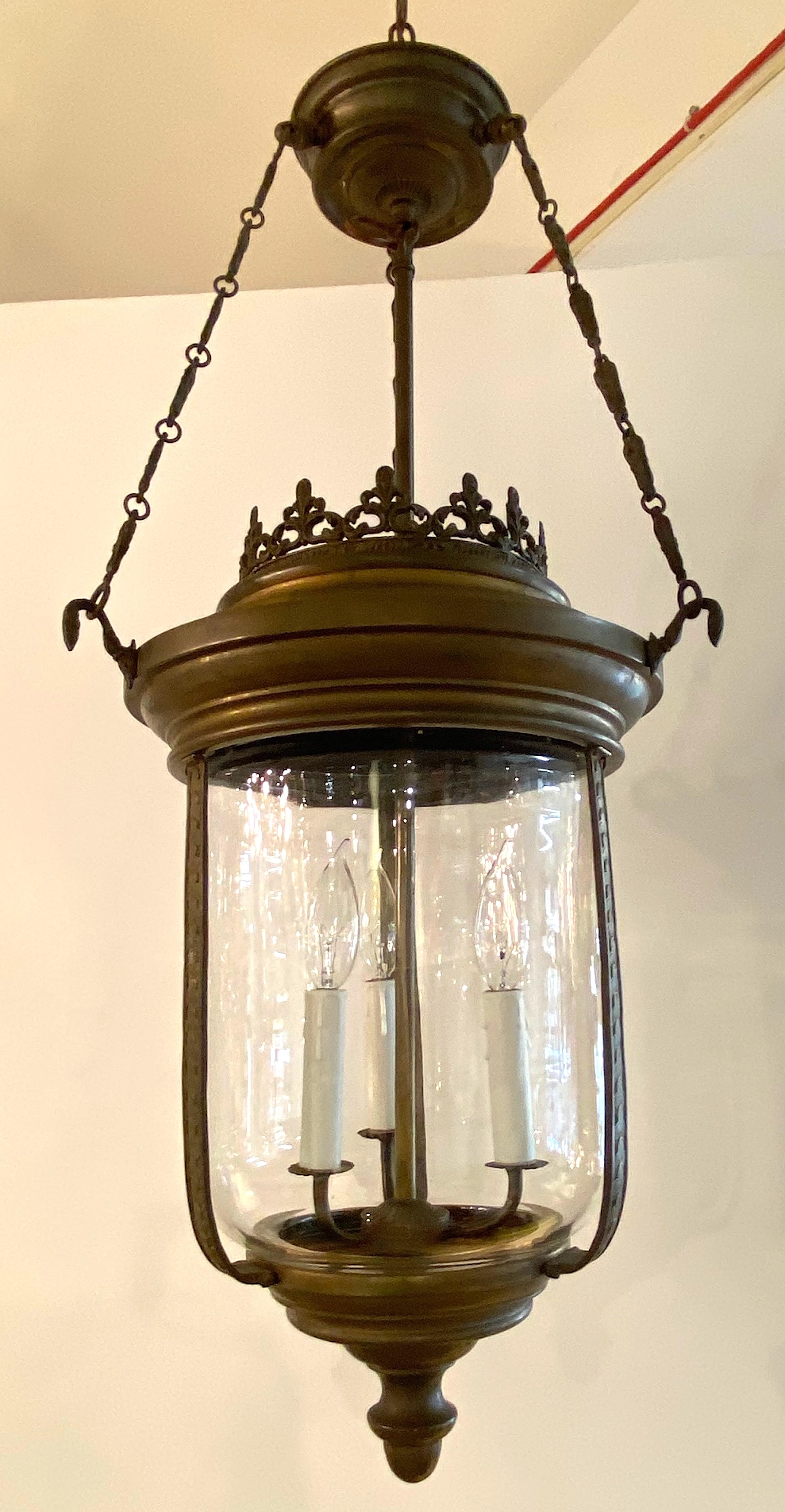 Patinated Bronze with hand Blown Glass Lantern For Sale 1