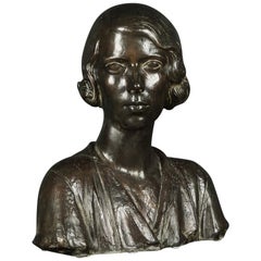 Patinated Bust In Bronze From Denmark, Signed 1932