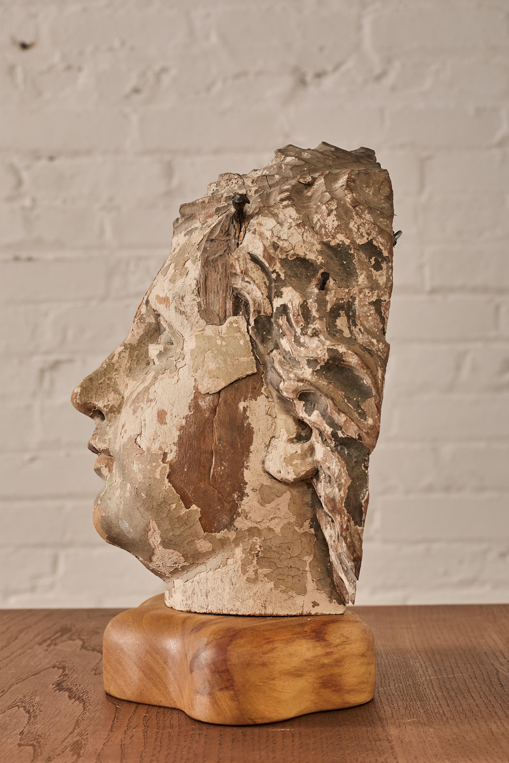 Mid-Century Modern Patinated Carved Head Bust For Sale