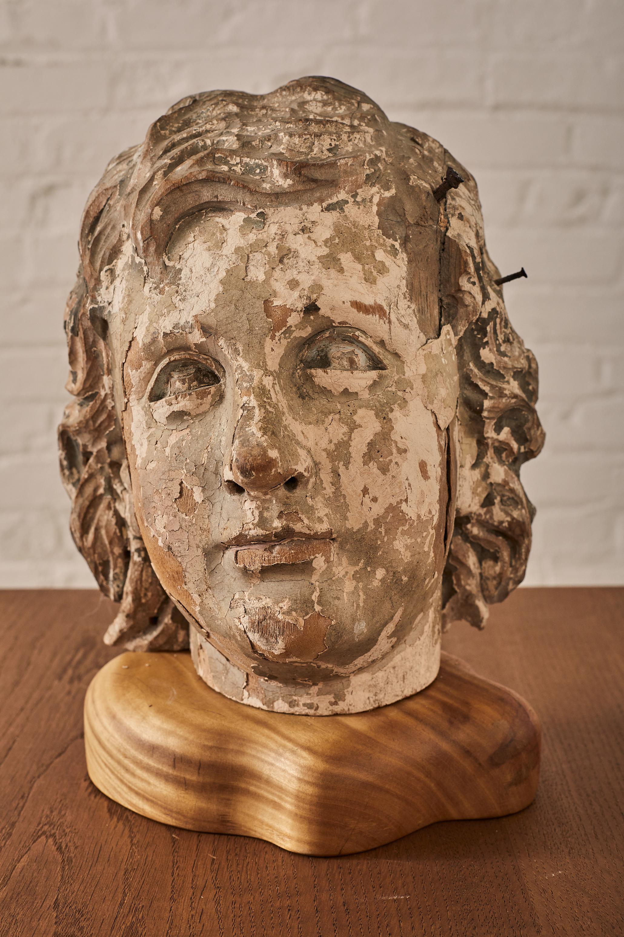 Patinated Carved Head Bust In Good Condition For Sale In Long Island City, NY