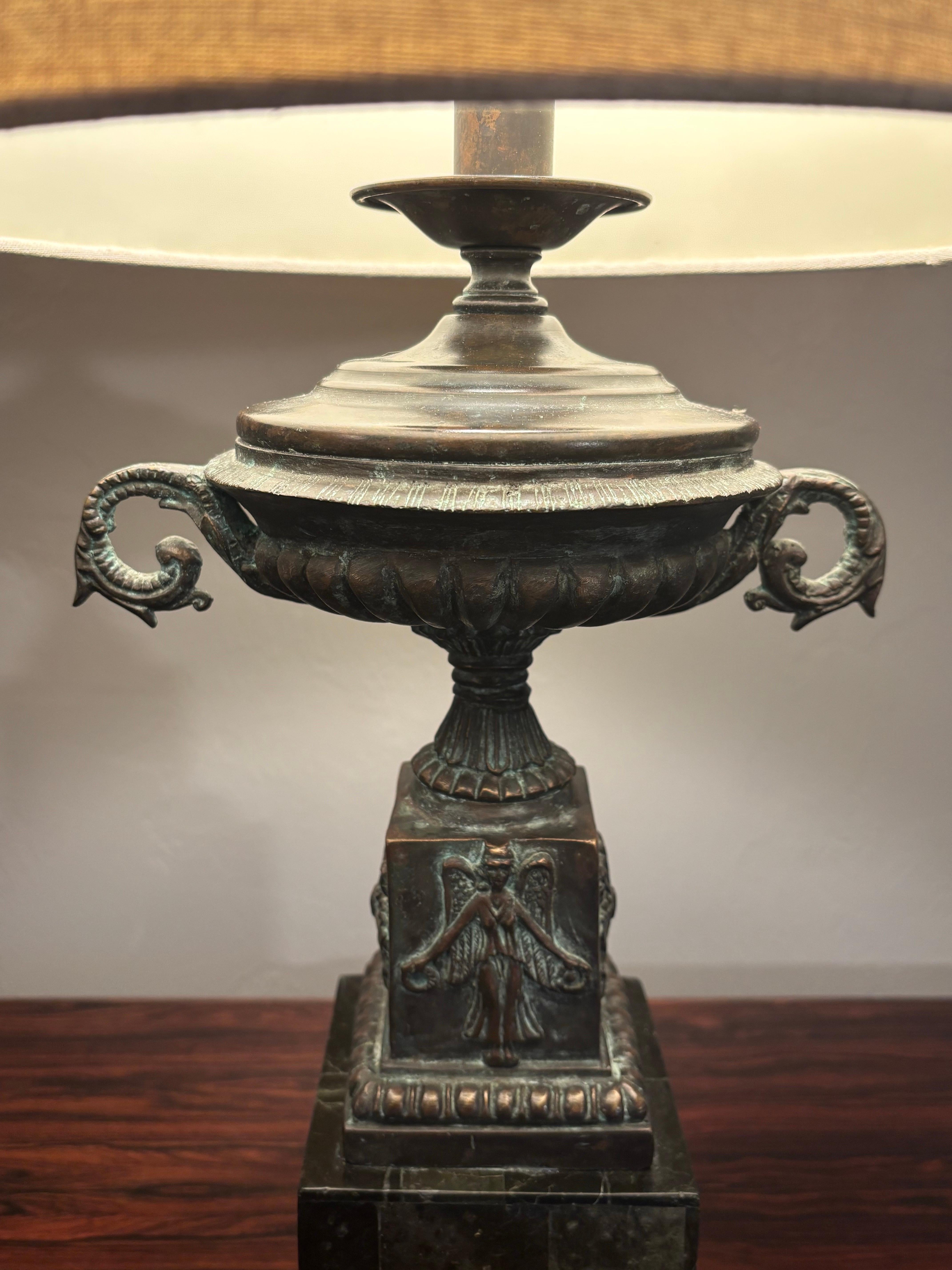 Gothic Revival Patinated Cast Bronze and Tessellated Stone Table Lamps by Maitland Smith For Sale