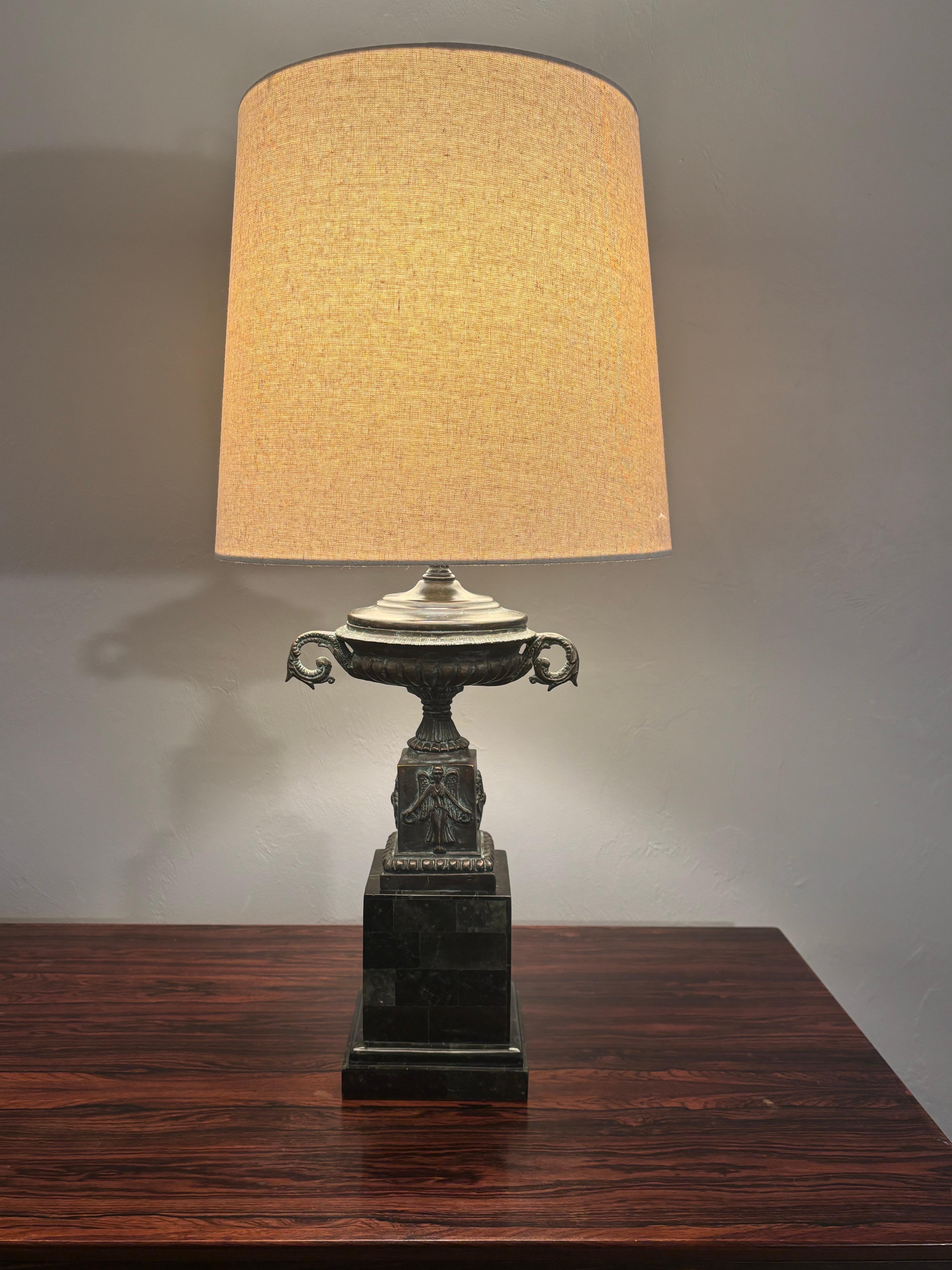 Philippine Patinated Cast Bronze and Tessellated Stone Table Lamps by Maitland Smith For Sale