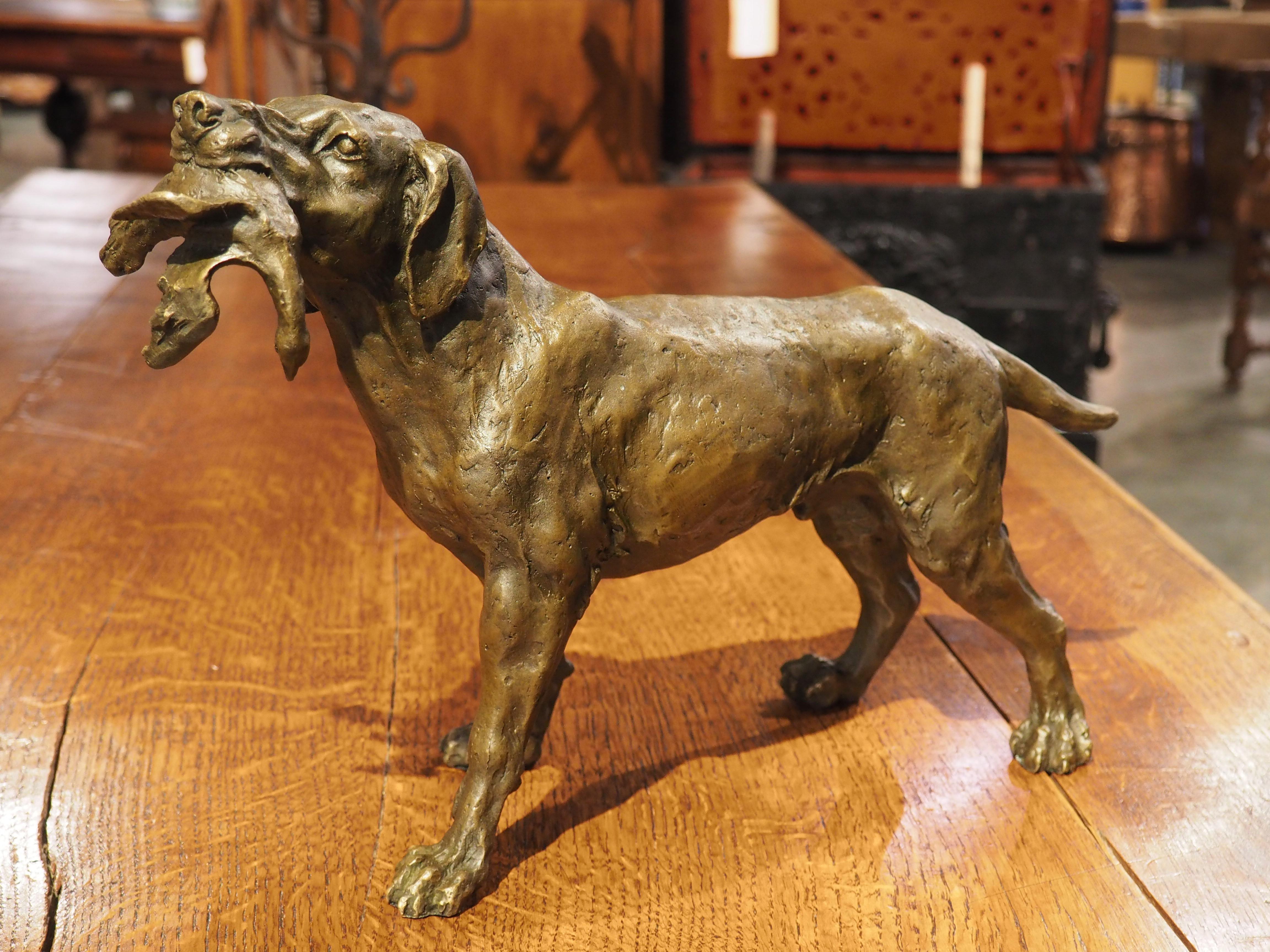 Patinated Cast Bronze Hunting Dog Sculpture, 20th Century 1