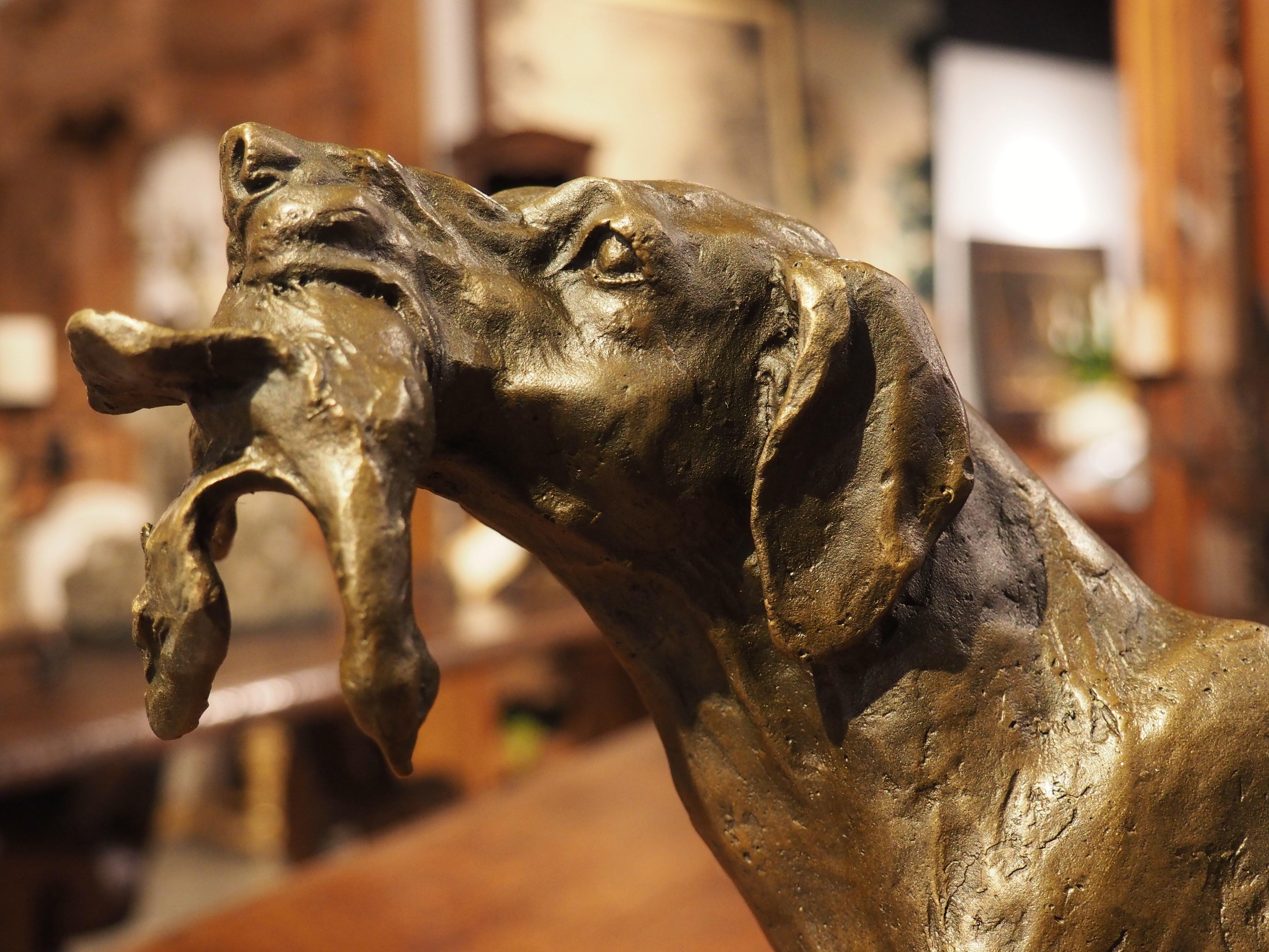Patinated Cast Bronze Hunting Dog Sculpture, 20th Century 5