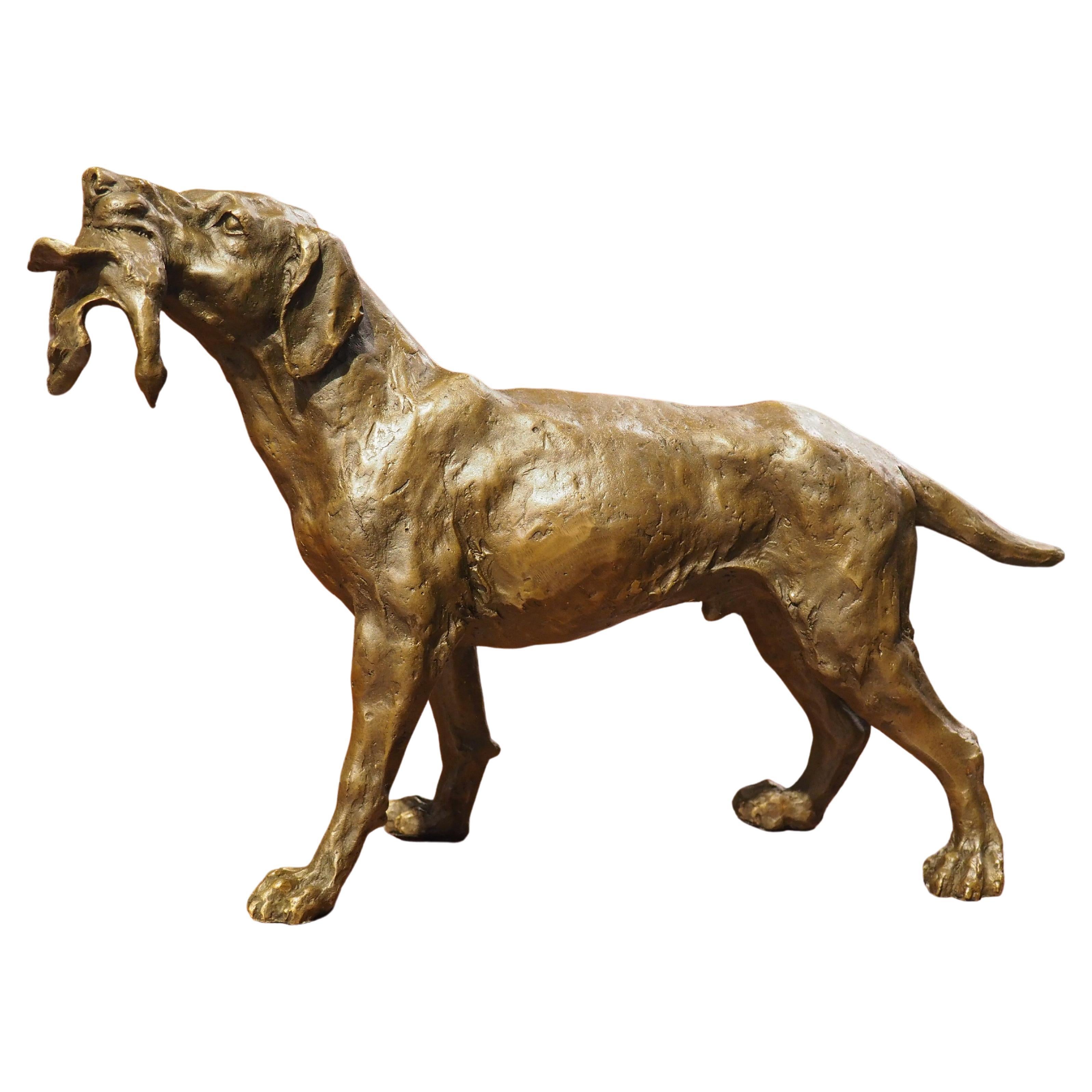 Patinated Cast Bronze Hunting Dog Sculpture, 20th Century