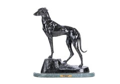 Patinated Cast Bronze Sculpture Of A Greyhound After Jules-Edmond Masson